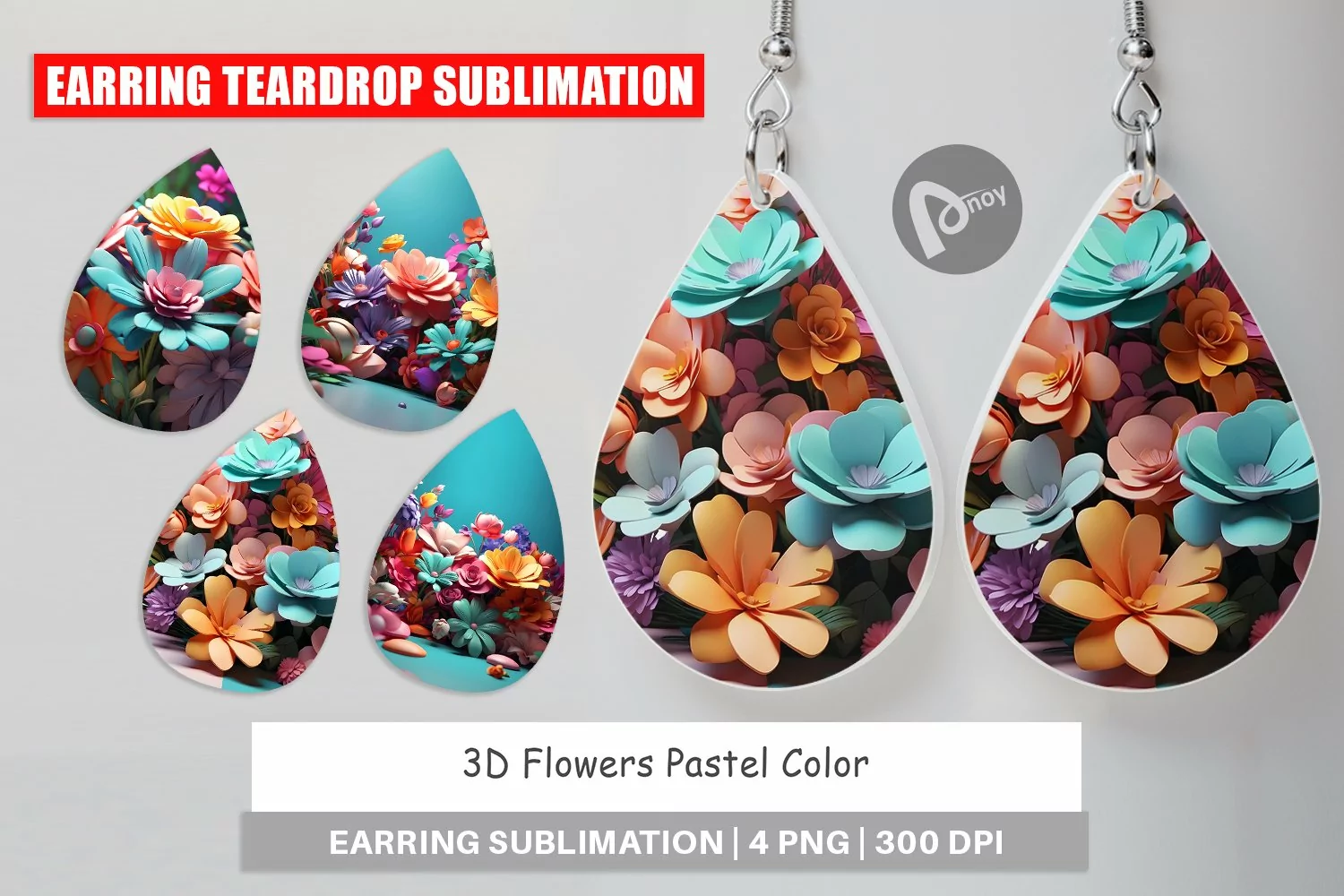 Earring Teardrop 3D Flowers Pastel Color product image 1
