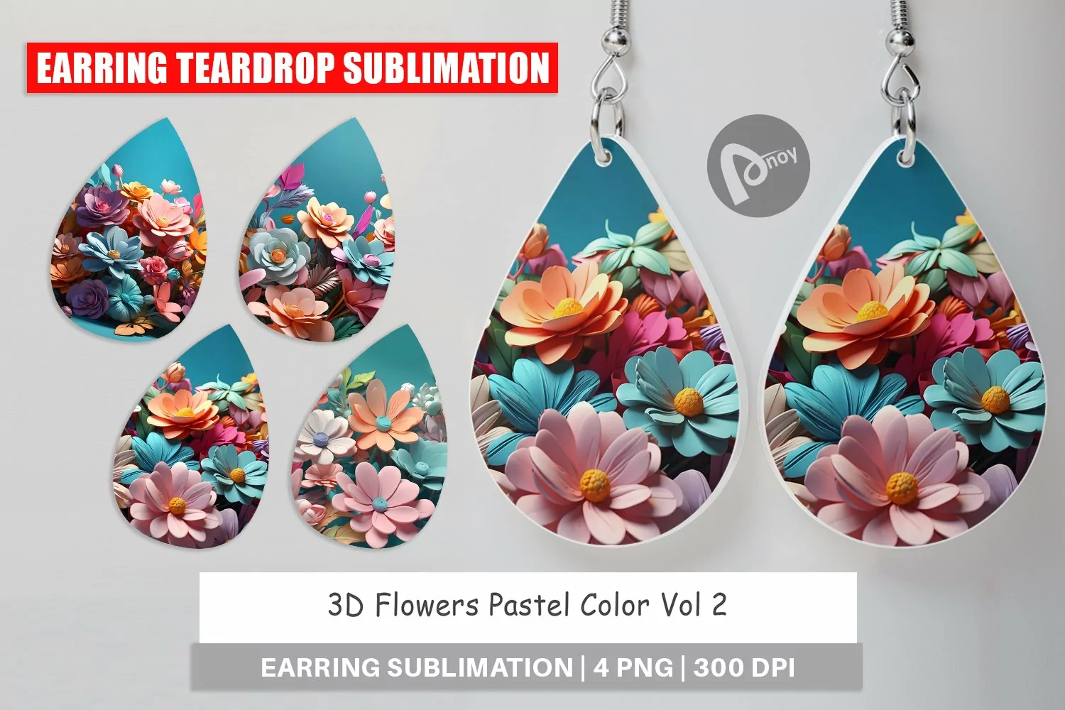 Earring Teardrop 3D Flowers Pastel Color product image 1