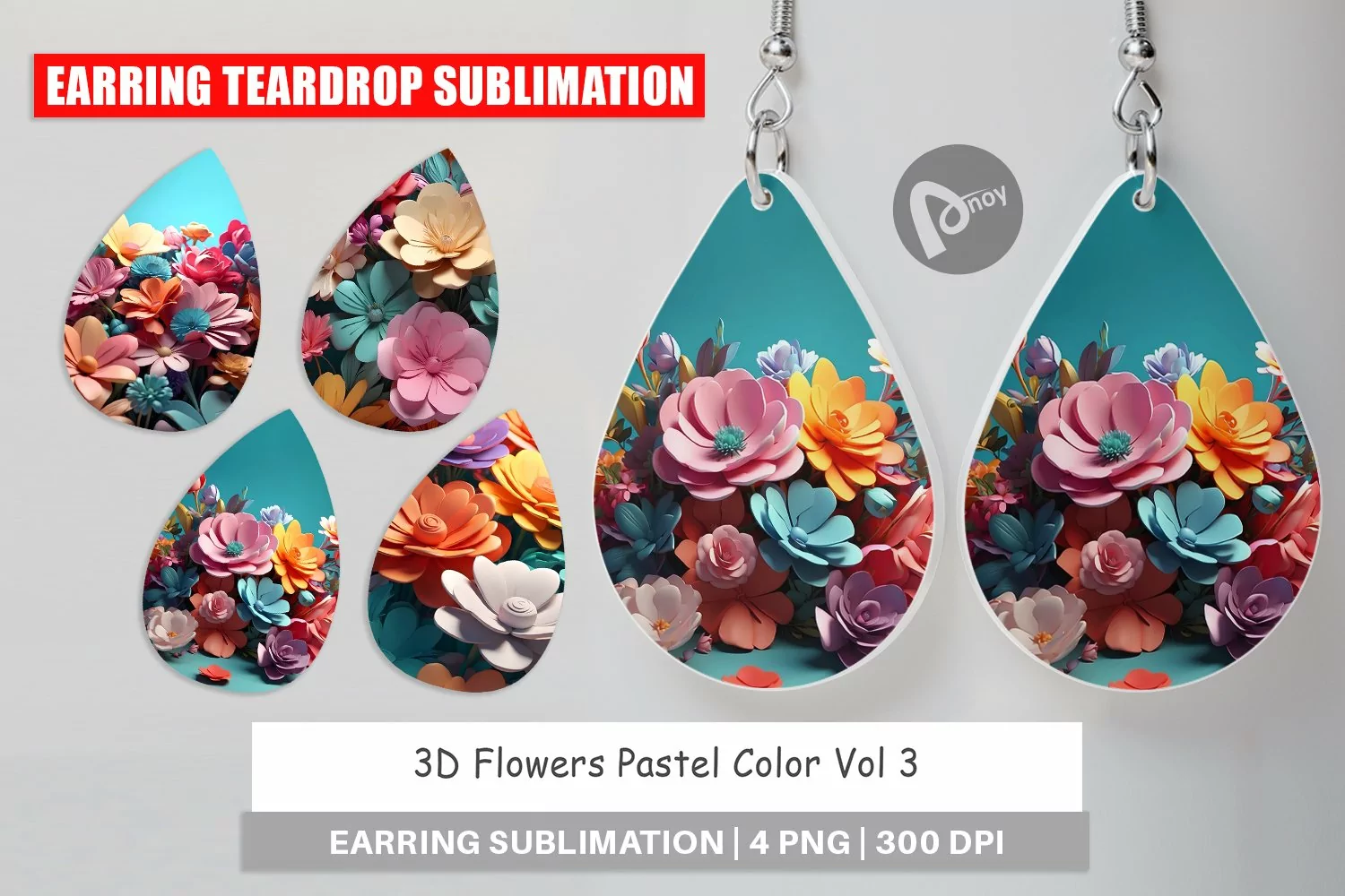 Earring Teardrop 3D Flowers Pastel Color product image 1