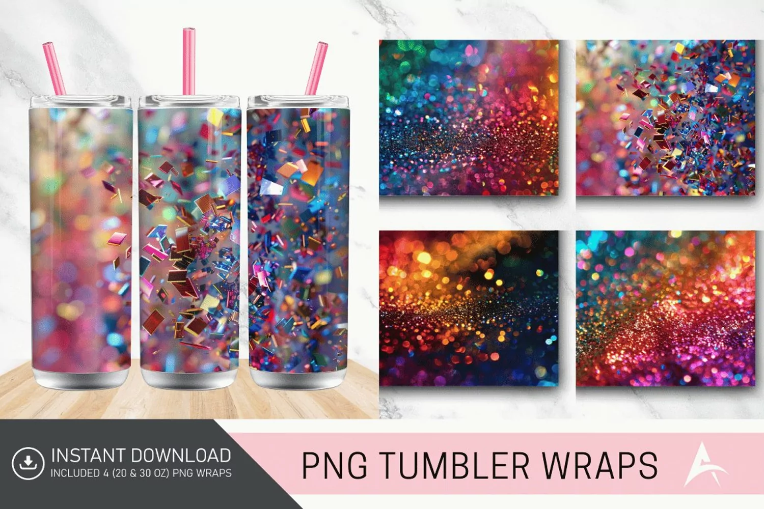 3D Glitter Colorful Tumbler Wrap product image 1