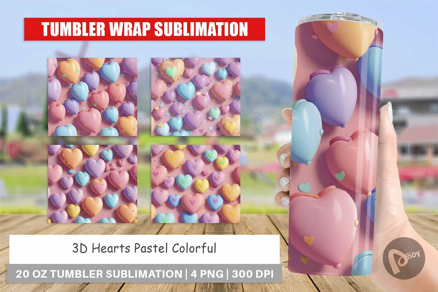 3D Hearts Pastel Colorful Tumbler Sublimation Wrap product image 1