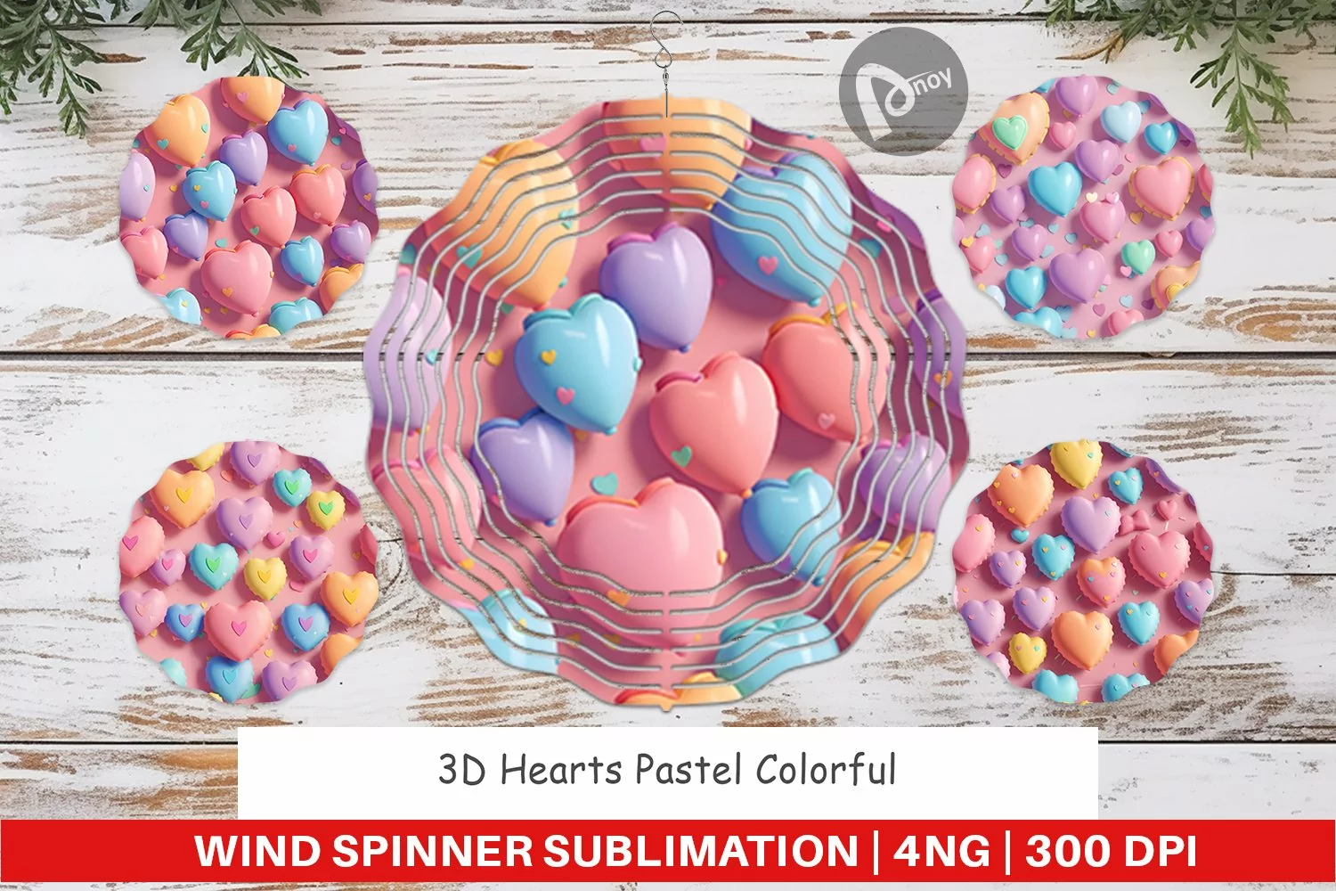 Wind Spinner 3D Hearts Pastel Colorful product image 1