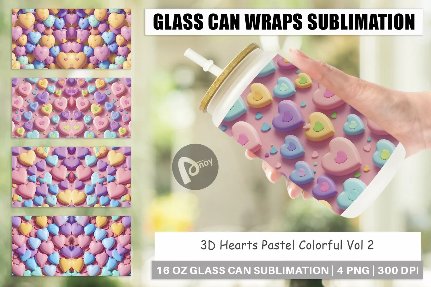 Glass Can Wraps 3D Hearts Pastel Colorful product image 1