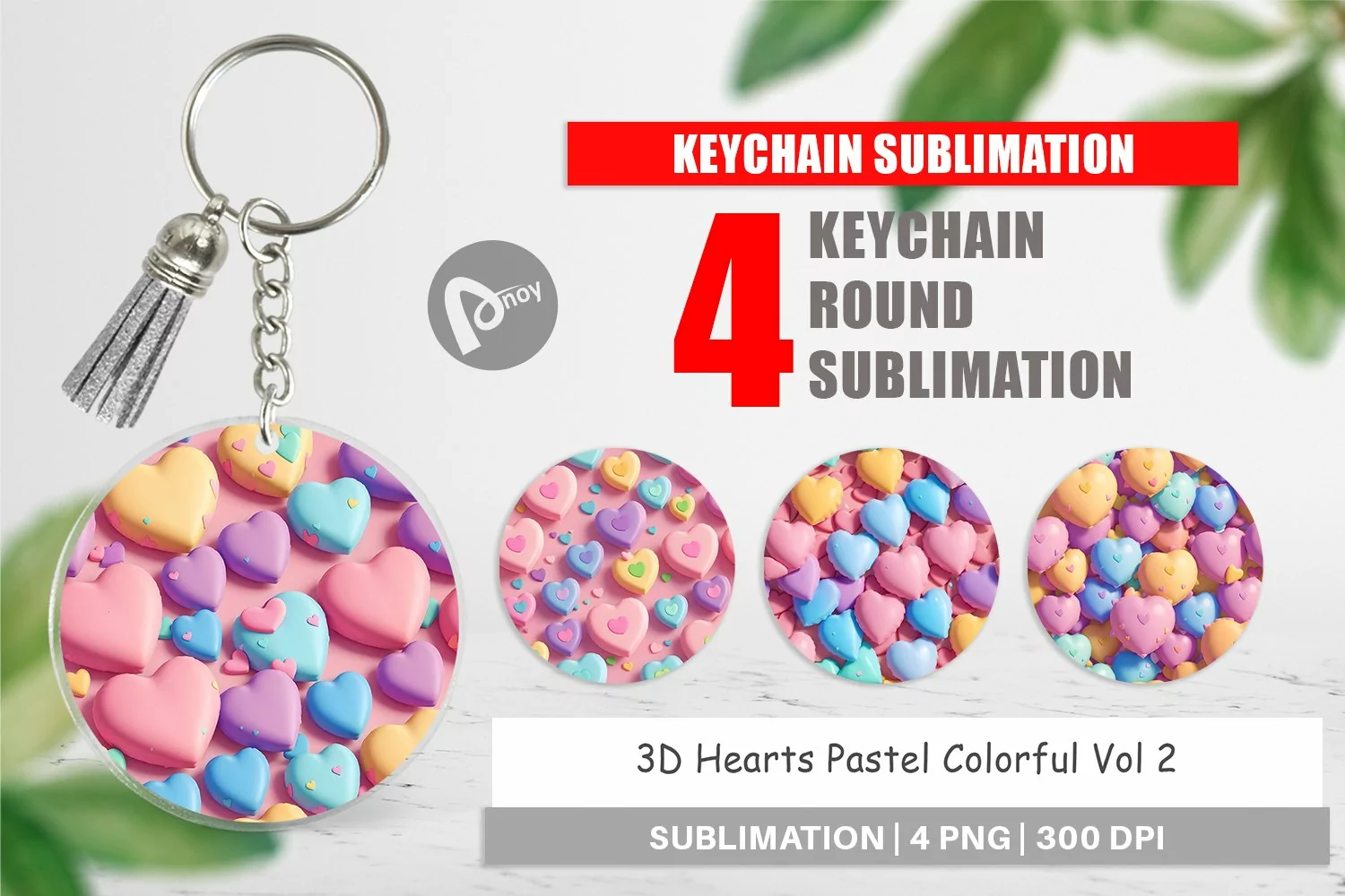 Keychain 3D Hearts Pastel Colorful product image 1