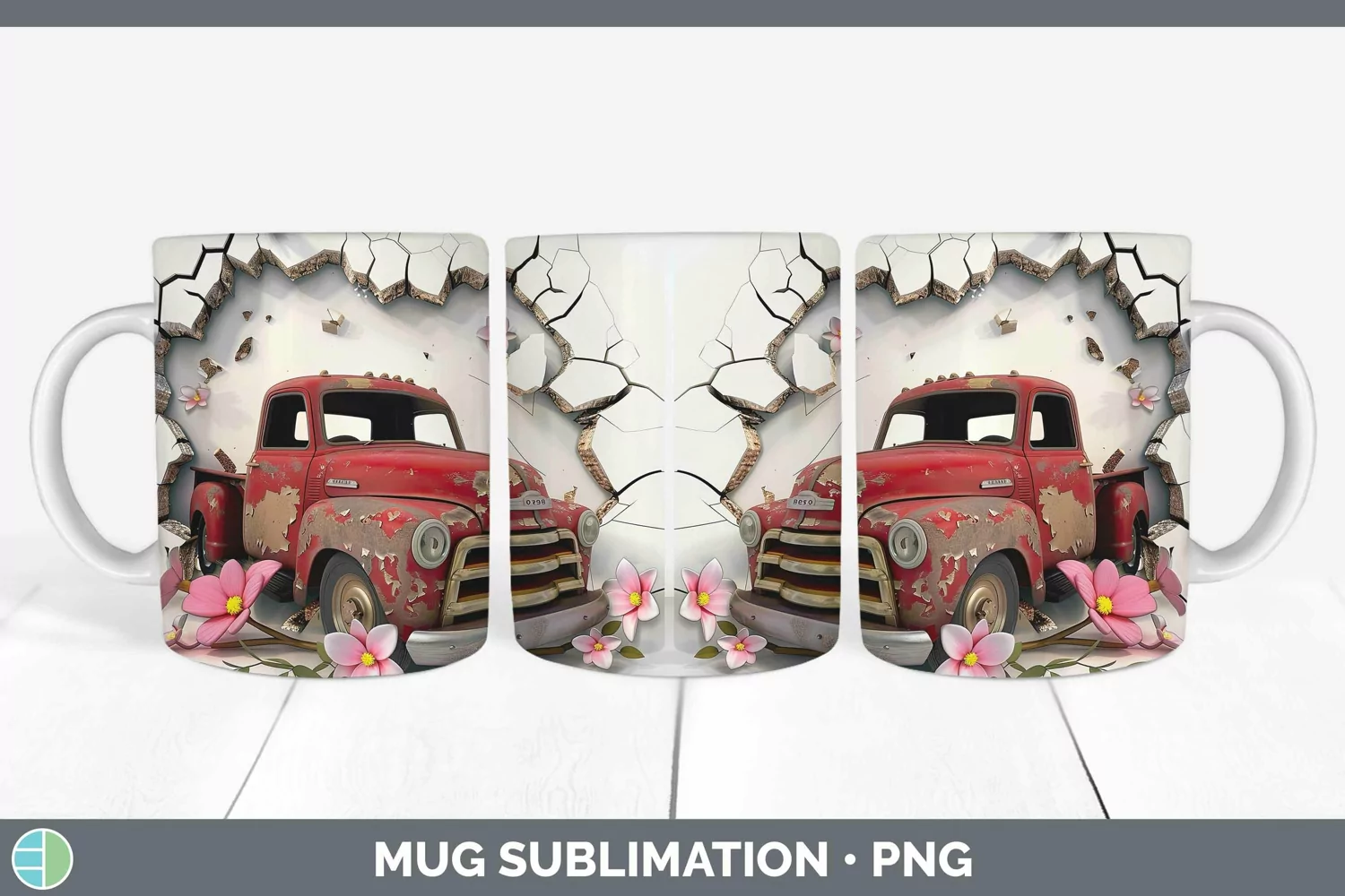 Gorgeous3D Hole in the Wall Mug Wrap design.