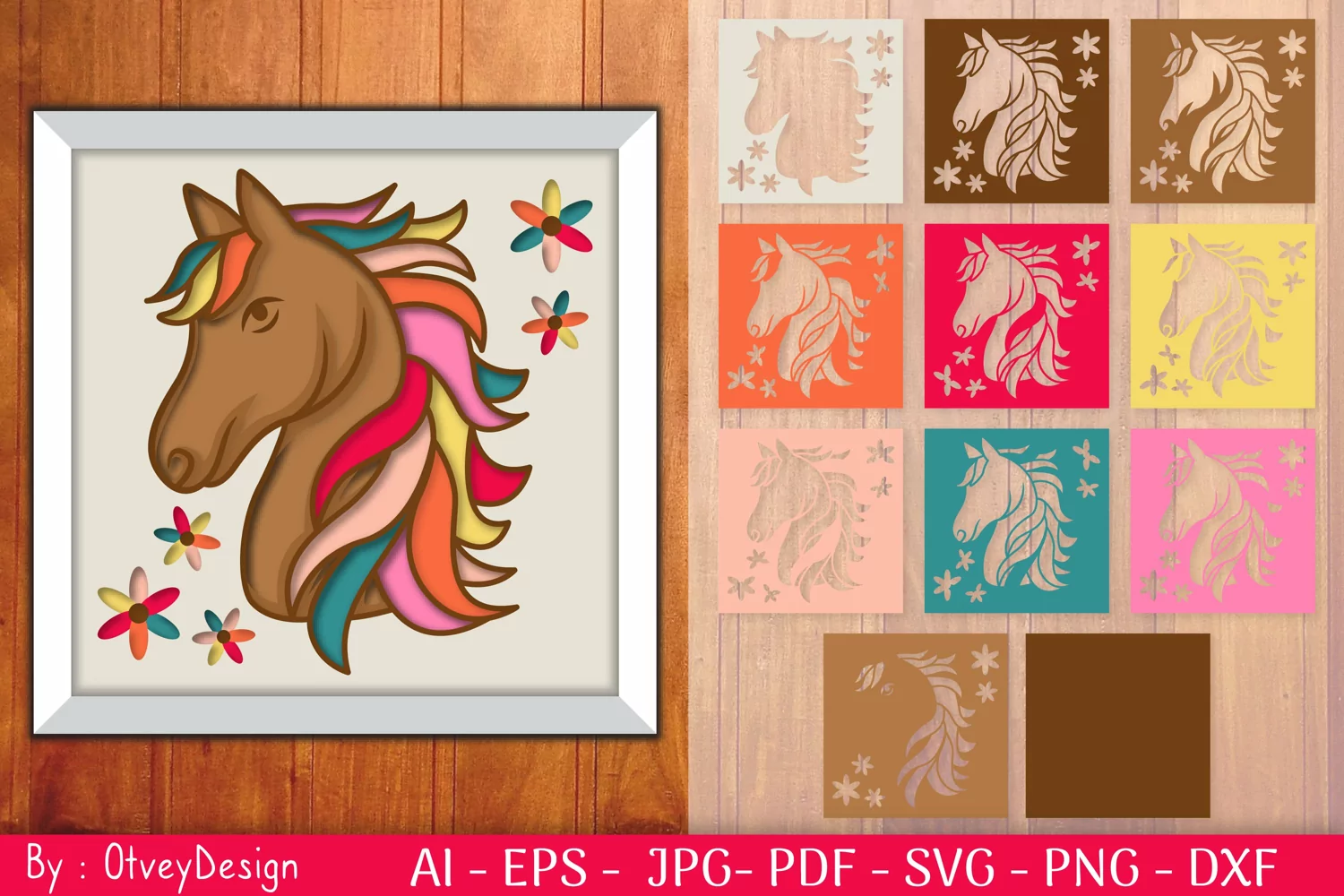 3D Horse Colorful Design Shadow Box product image 1