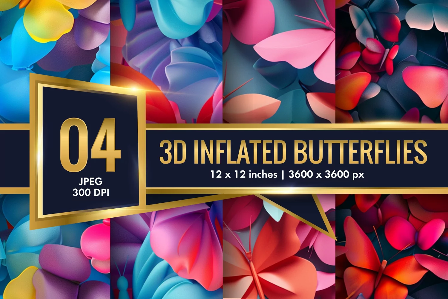 3d Inflated Puff Colorful Butterflies Digital Paper product image 1