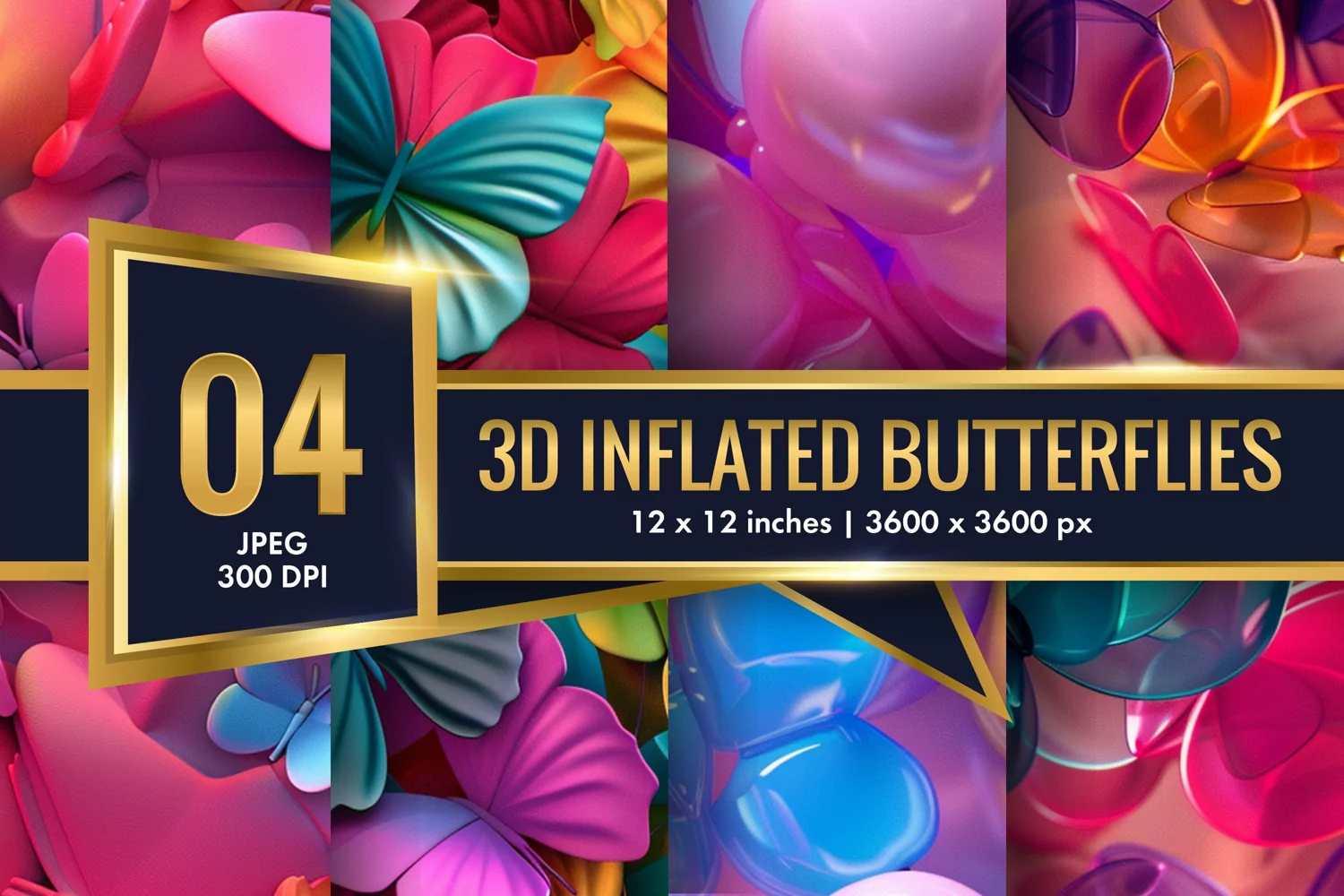 3d Inflated Puff Colorful Butterflies Digital Paper product image 1