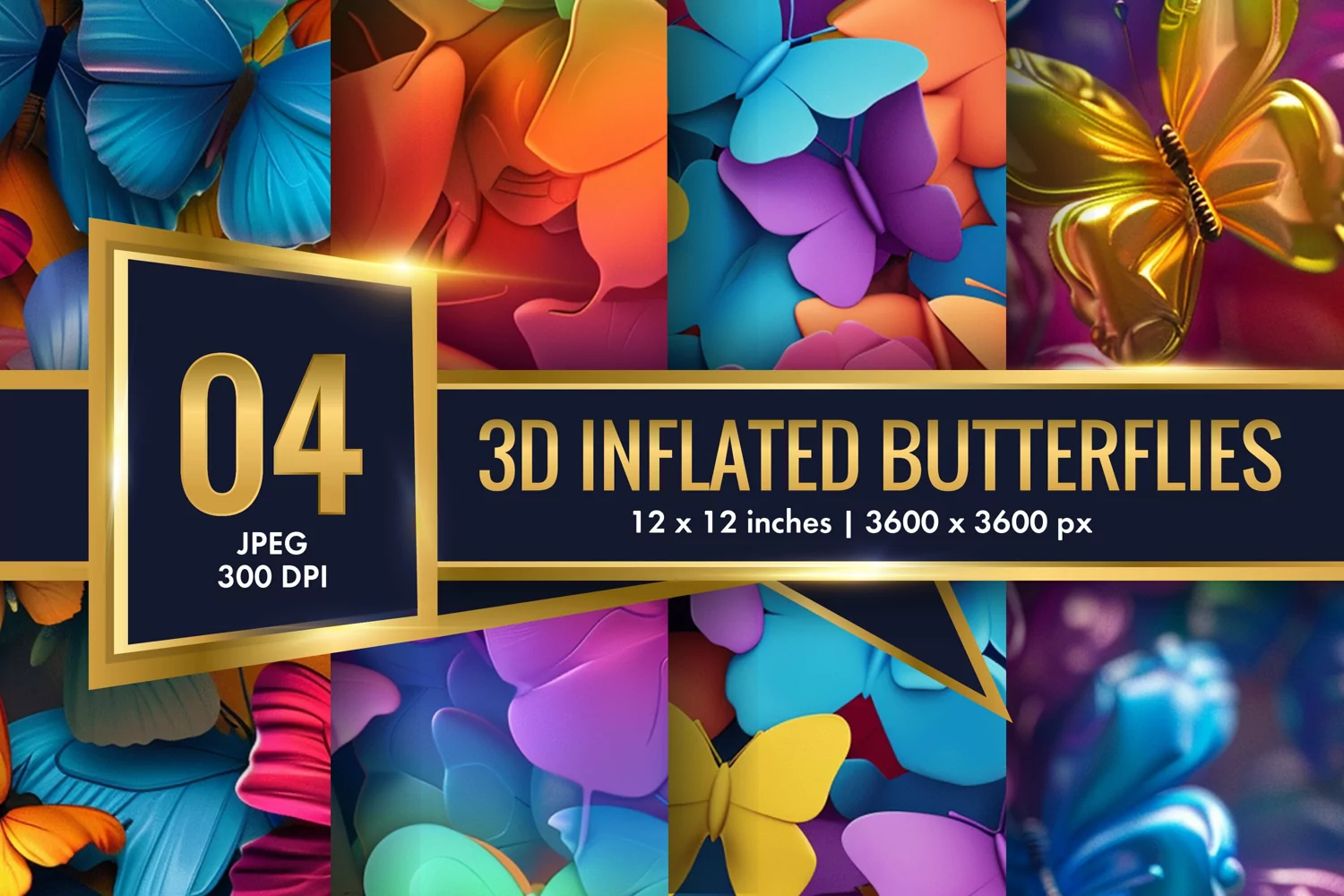 3d Inflated Puff Colorful Butterflies Digital Paper product image 1