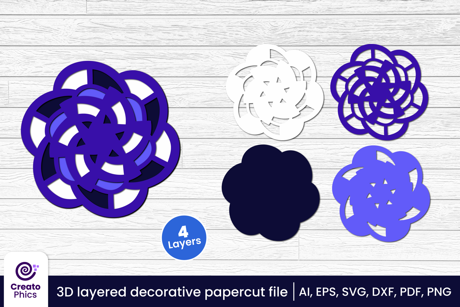 3d layered-decorative svg-floral svg-ornament-craft design-papercut-paper cutting-laser cut