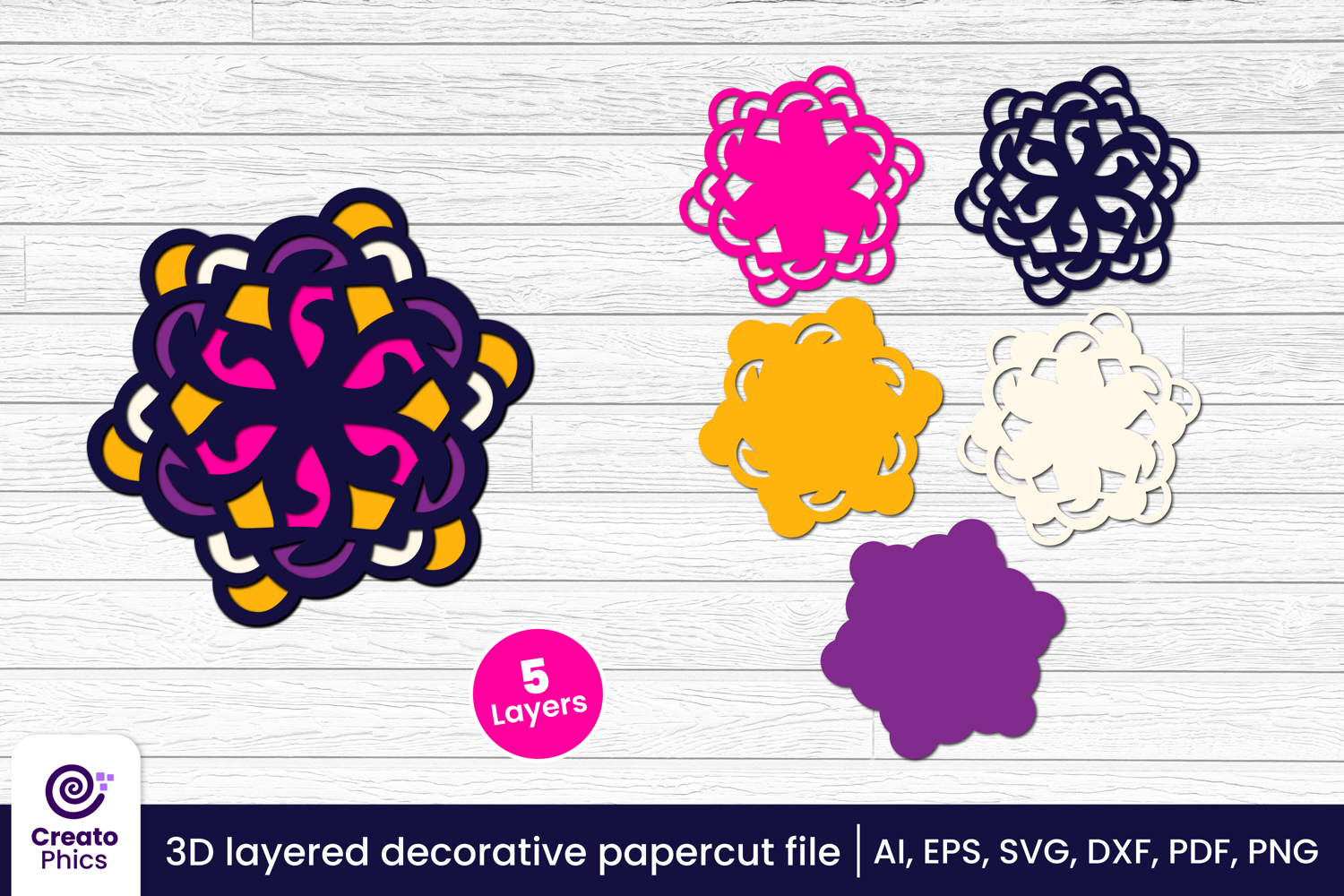 3d layered-decorative svg-floral svg-ornament-craft design-papercut-paper cutting-laser cut