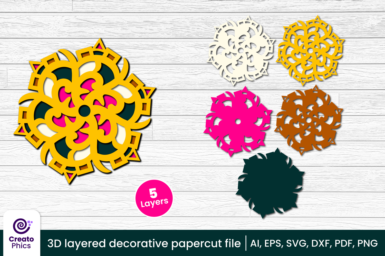 3d layered-decorative svg-floral svg-ornament-craft design-papercut-paper cutting-laser cut
