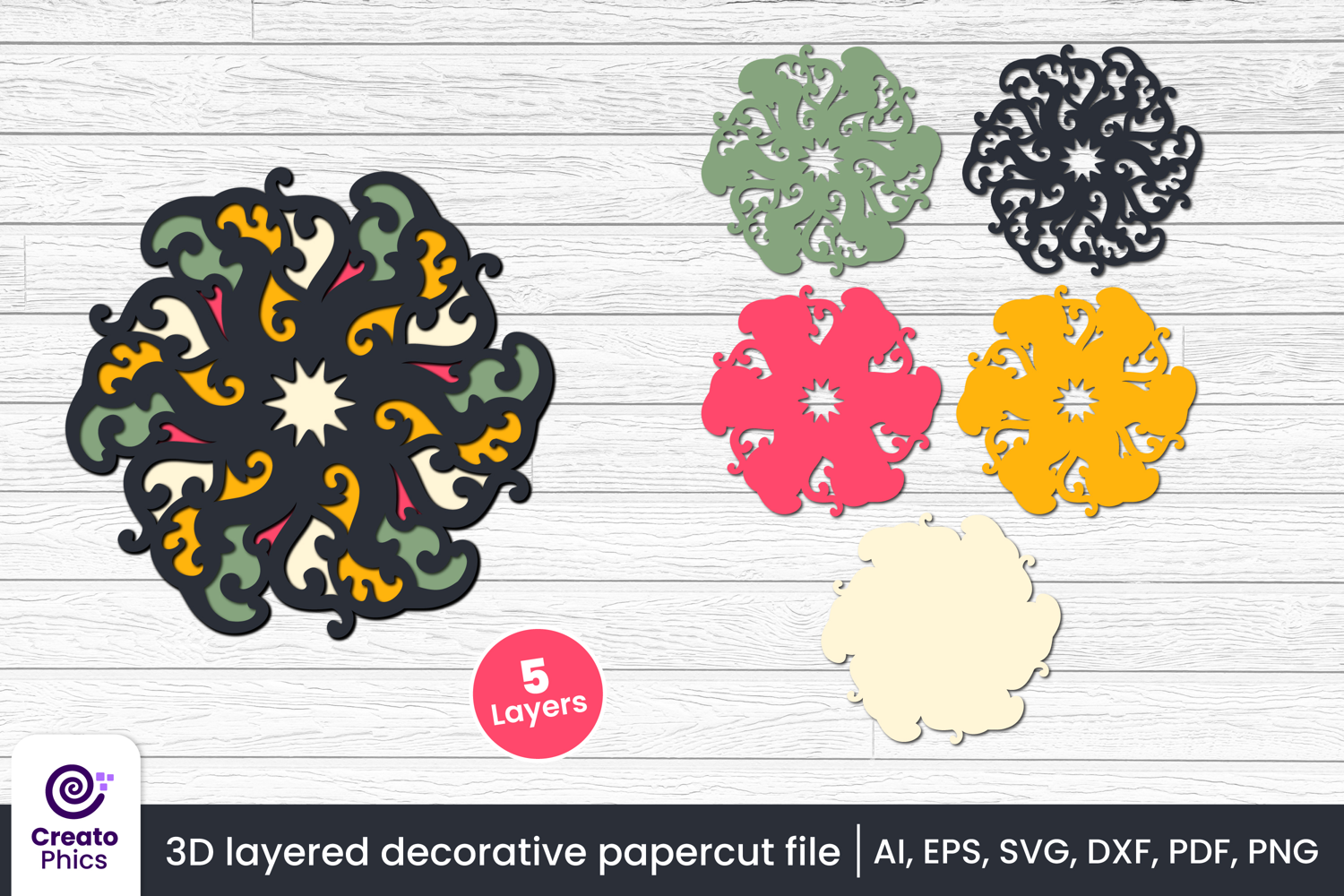3d layered-decorative svg-floral svg-ornament-craft design-papercut-paper cutting-laser cut