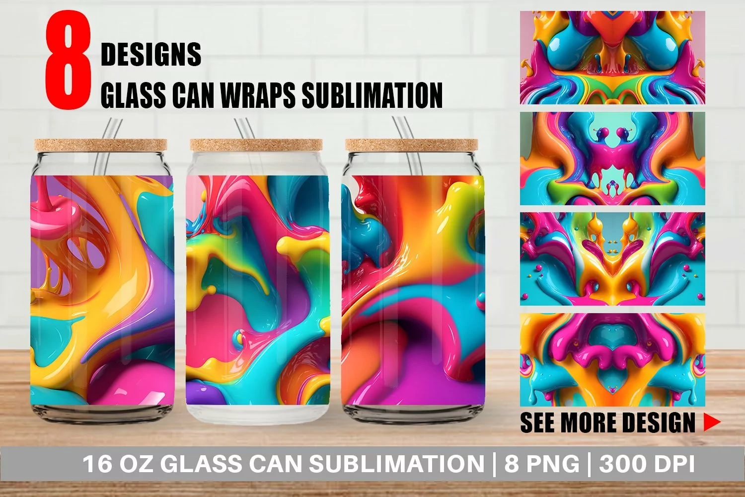 3D Liquid Colorful Glass Can Wraps product image 1