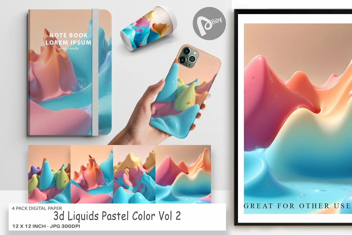 Digital Paper 3d Liquids Pastel Color product image 1