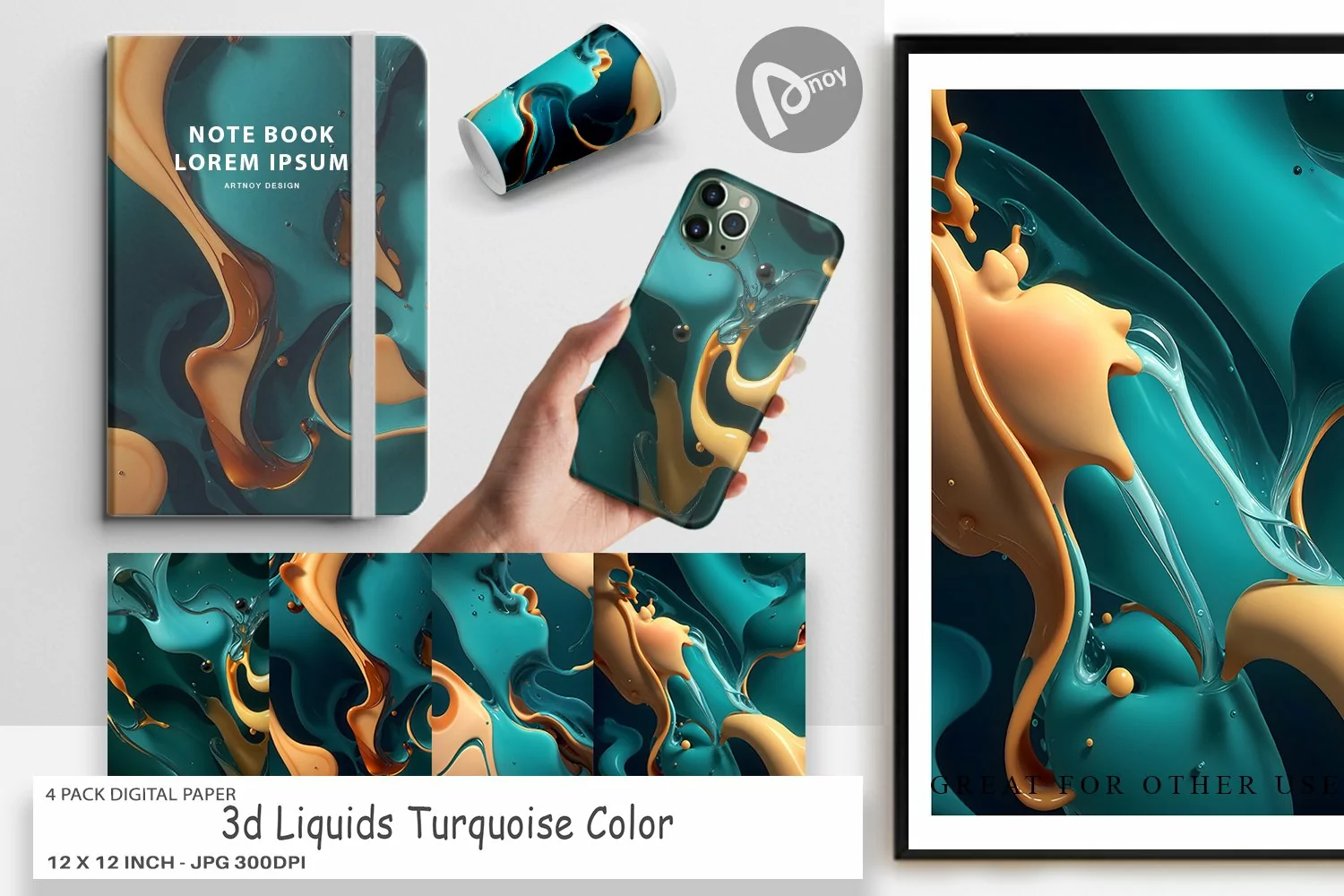 Digital Paper 3D Liquid Turquoise Color product image 1