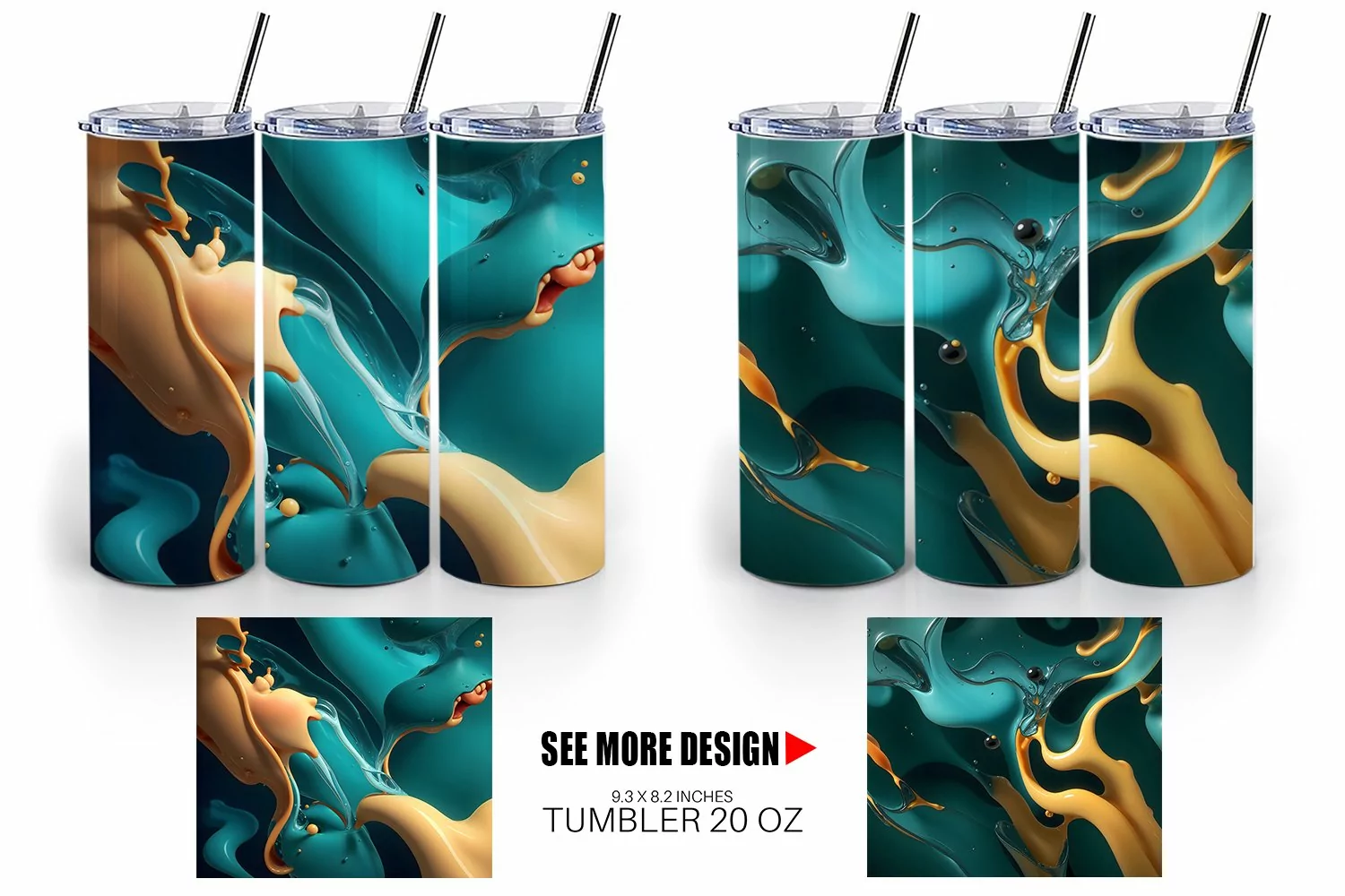 3d Liquids Turquoise Color | Tumbler Sublimation Wrap product image 1