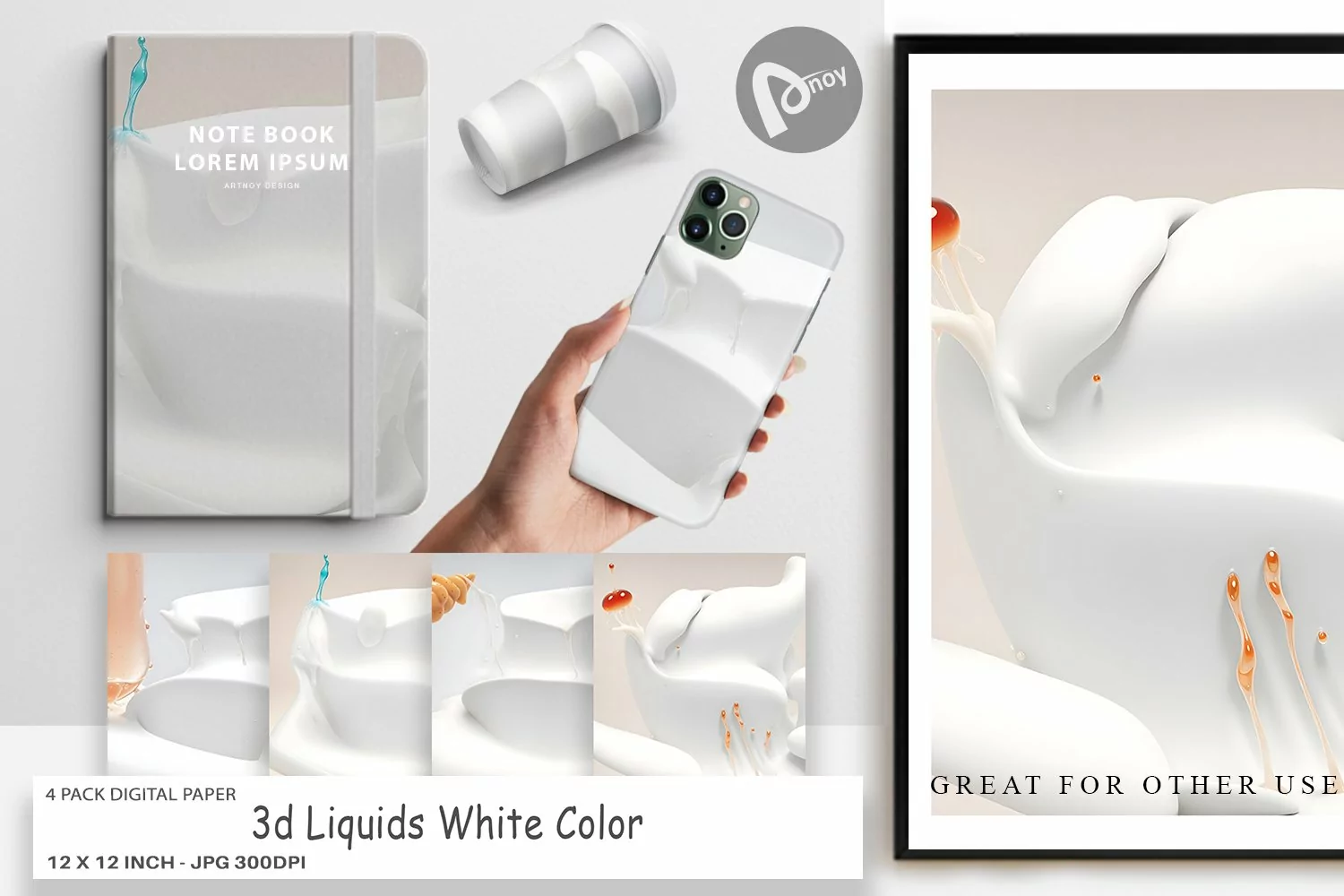 Digital Paper 3d Liquids White Color product image 1
