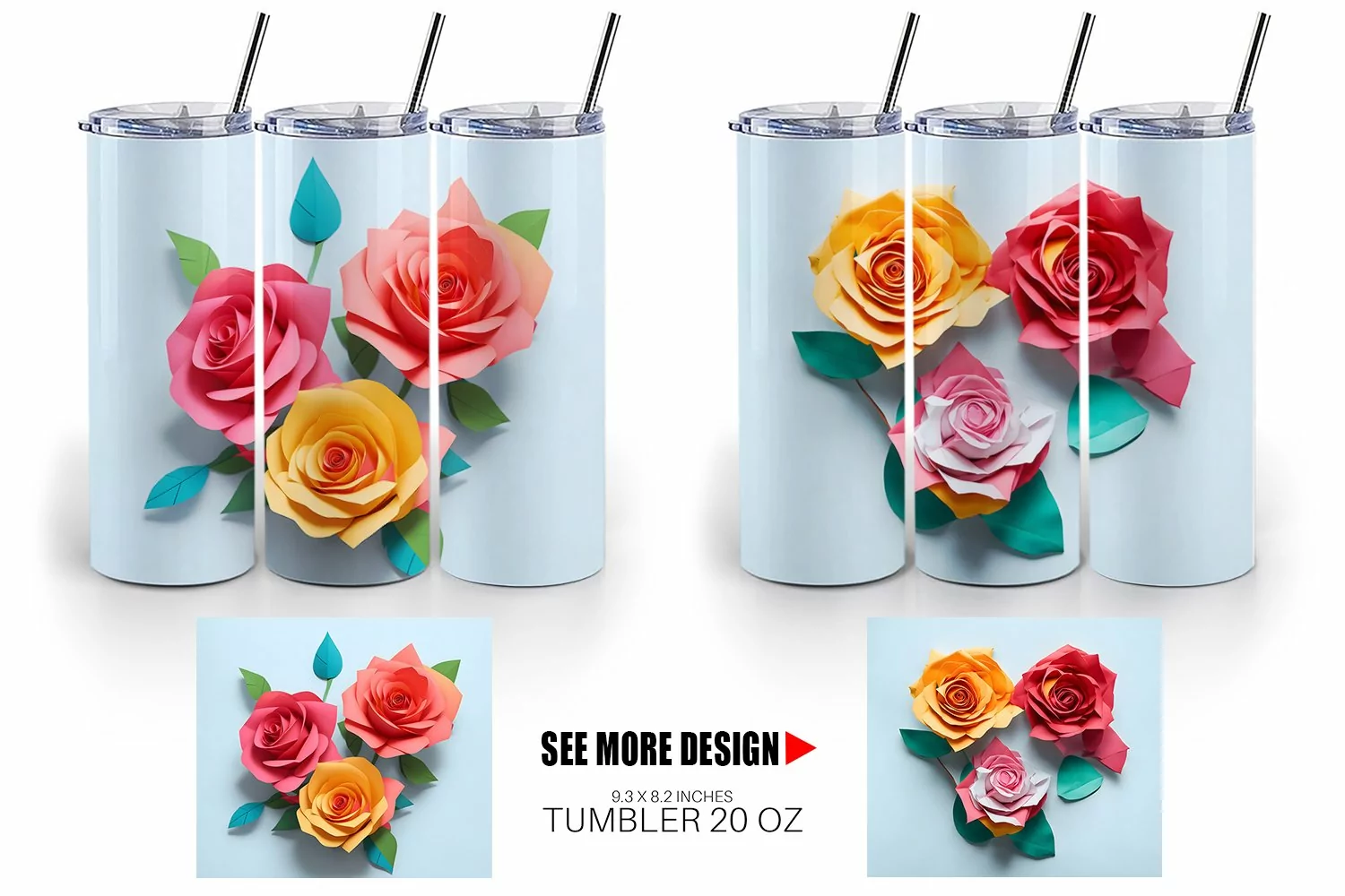 3D Paper Craft Roses | Tumbler Sublimation Wrap product image 1