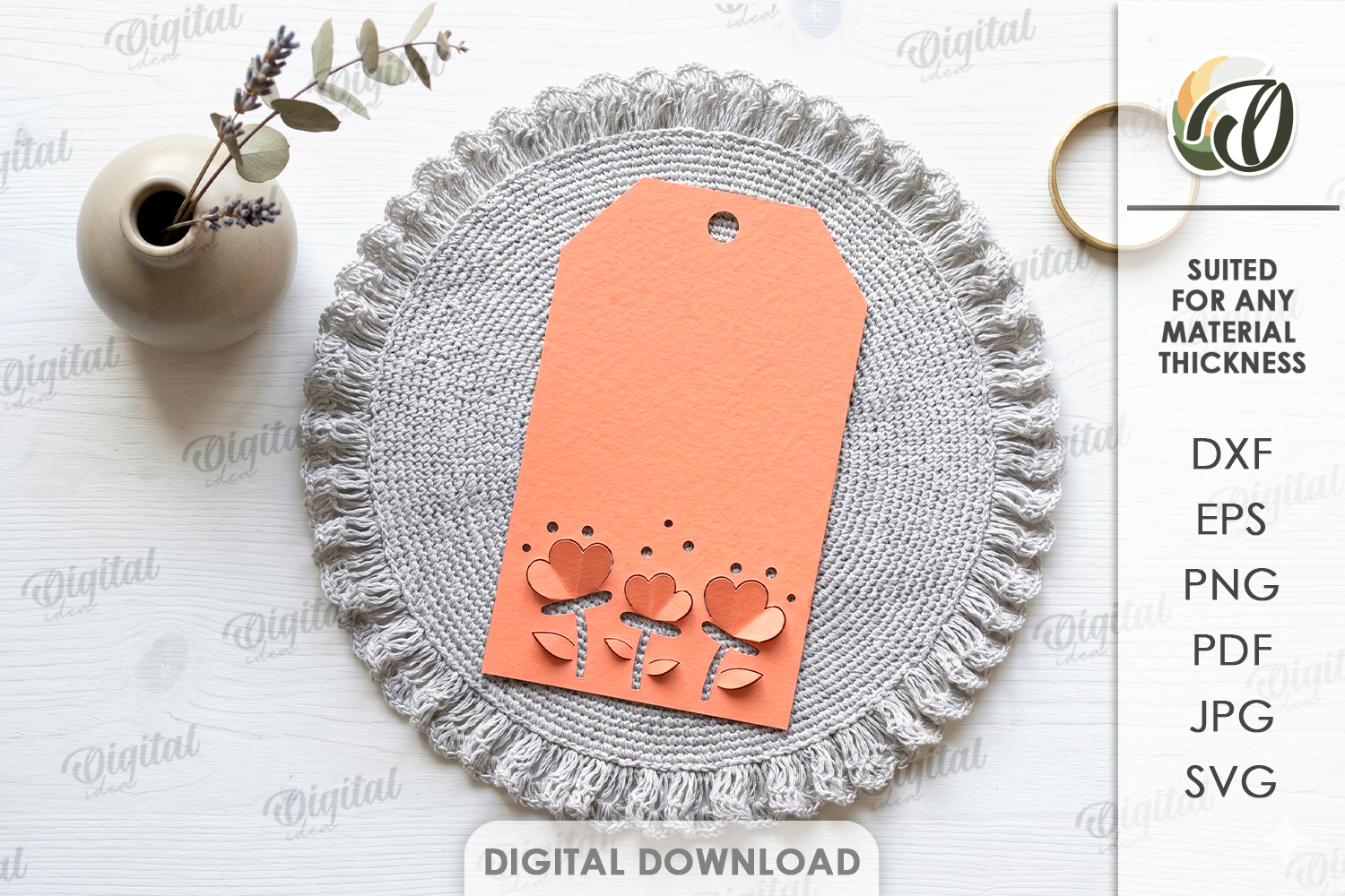 3D Paper Tag. Gift tag Template Paper Cut. Flowers SVG product image 1