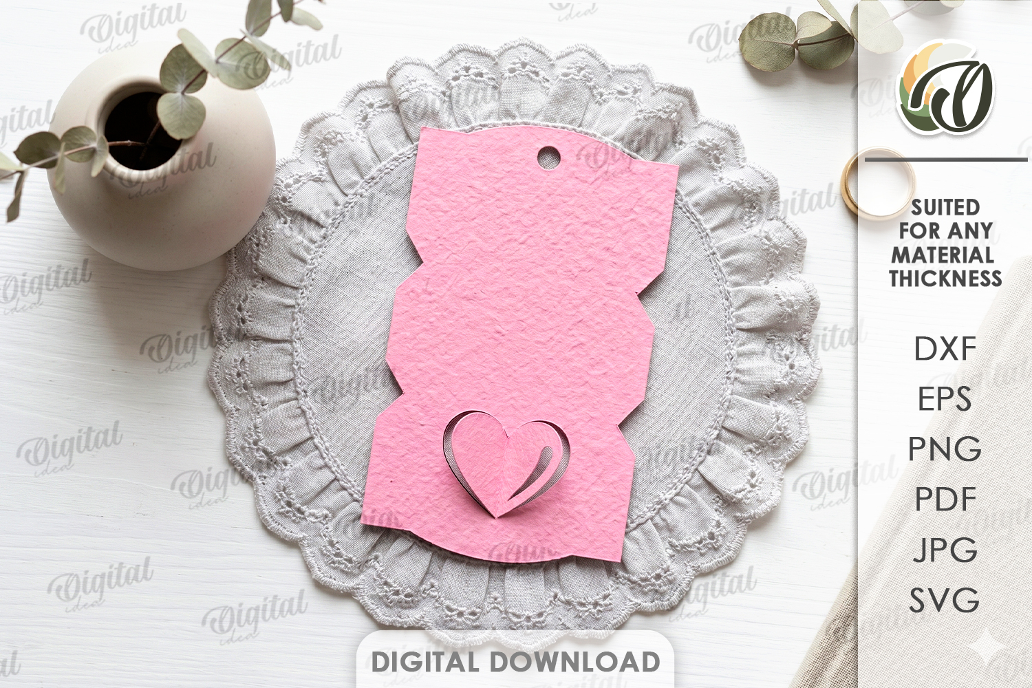 3D Paper Tag. Gift tag Template Paper Cut. Heart SVG product image 1