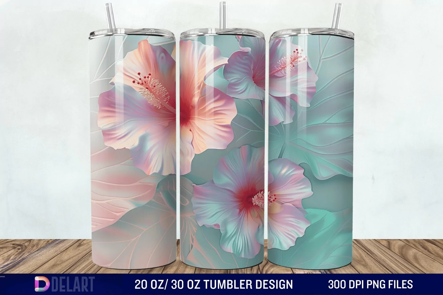 3d Pastel Colored Hibiscus Floral Tumbler Wrap product image 1