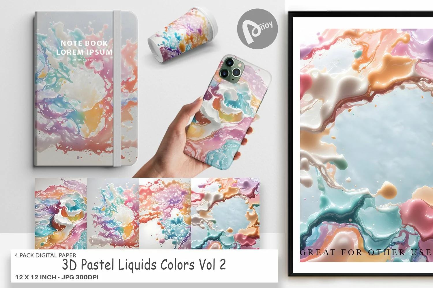 Digital Paper 3D Pastel Liquids Colors product image 1