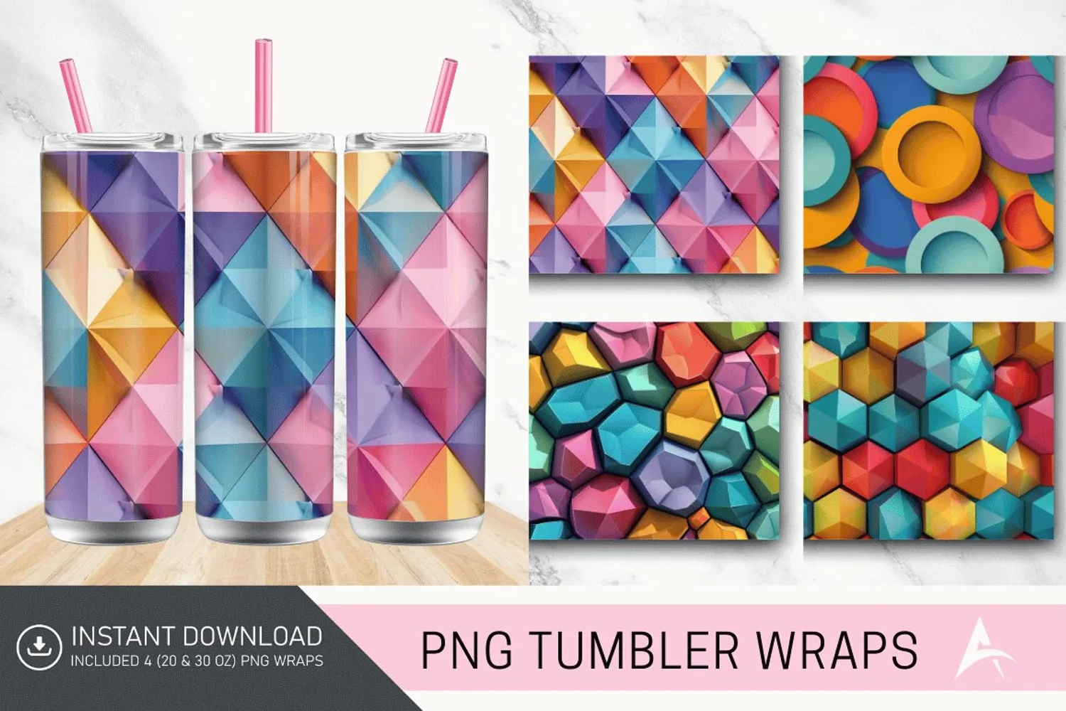 3D Seamless Abstract Colorful Geometric Tumbler wrap product image 1