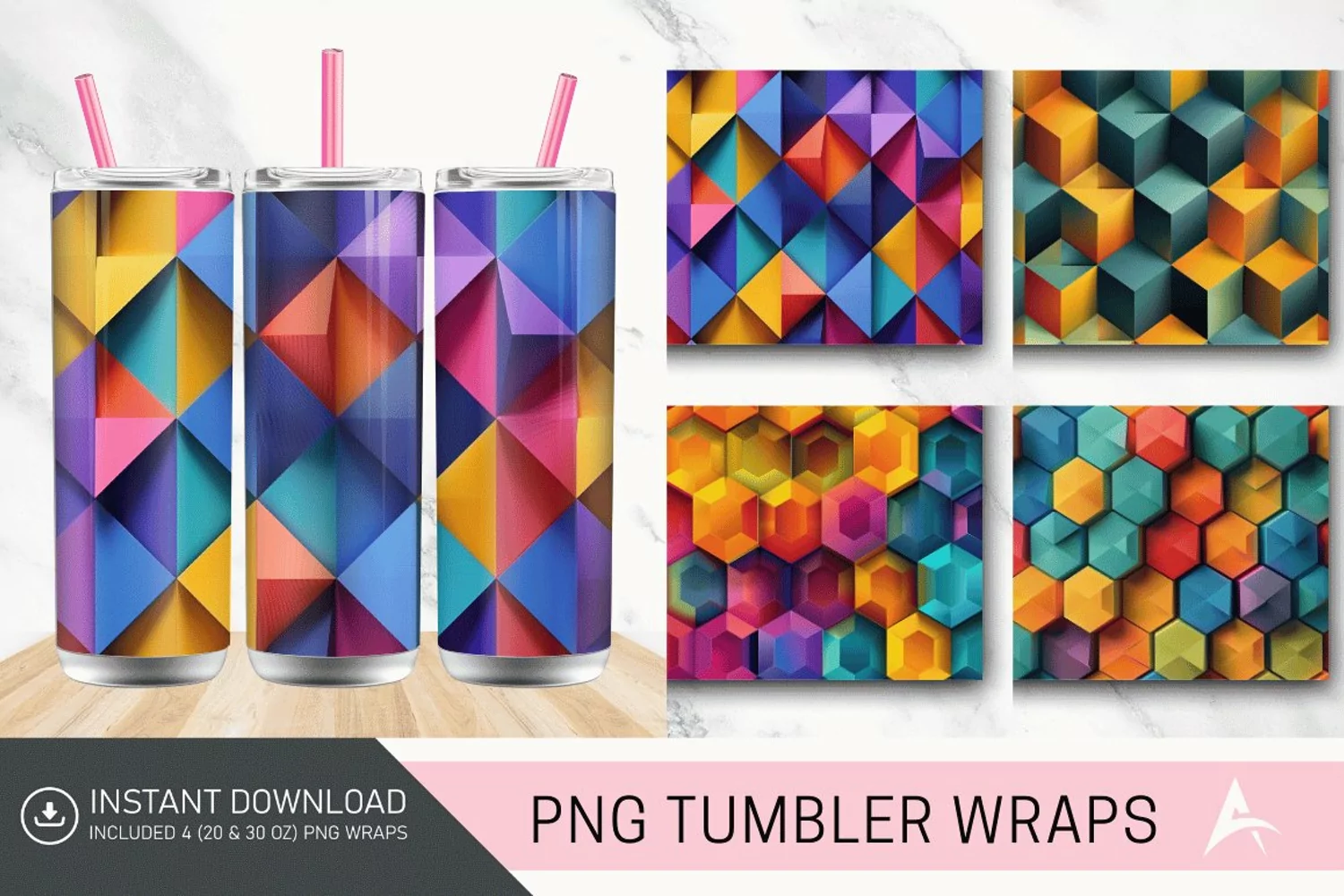 3D Seamless Abstract Colorful Geometric Tumbler wrap product image 1