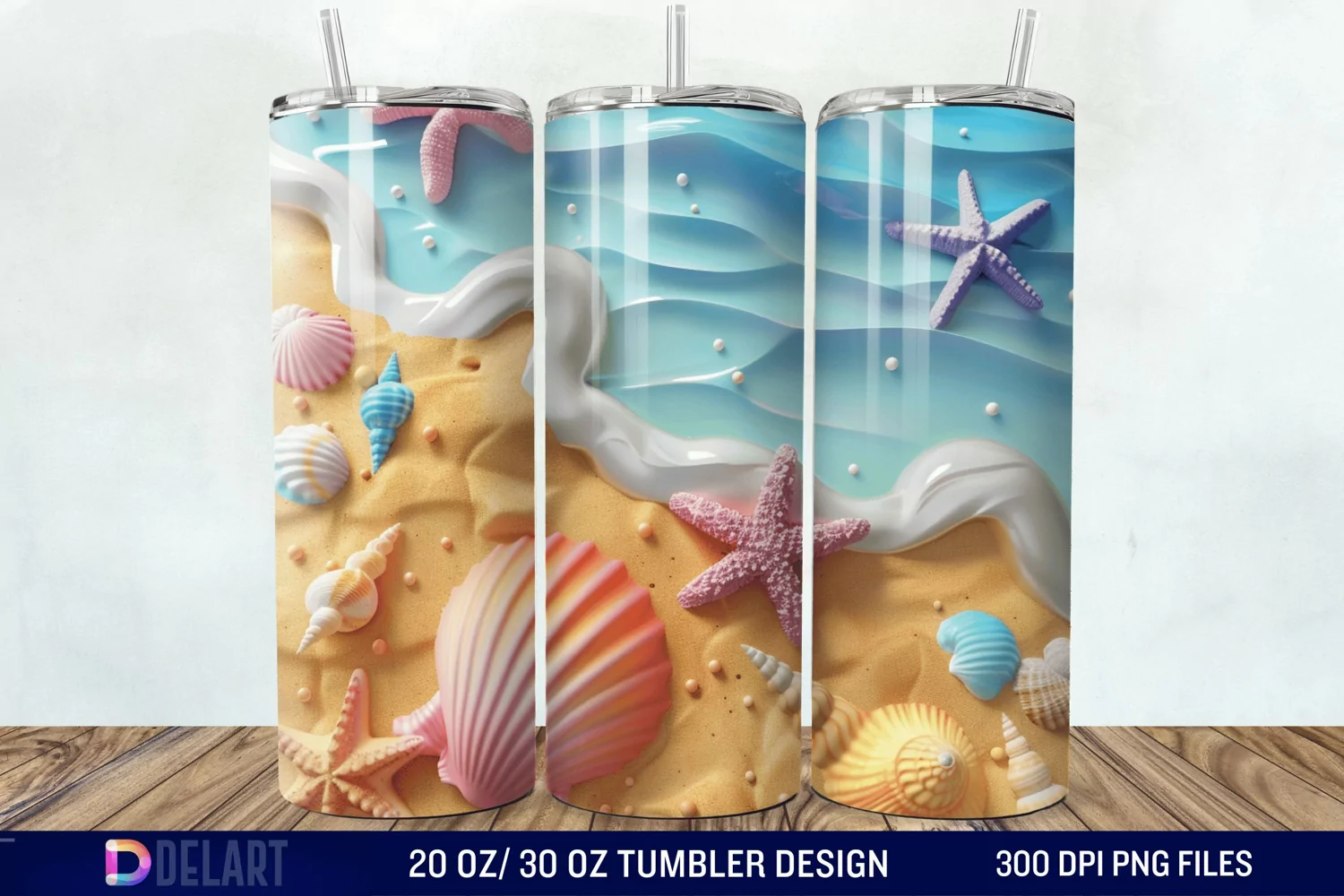 3D Seashell Beach colorful Tumbler Wrap product image 1