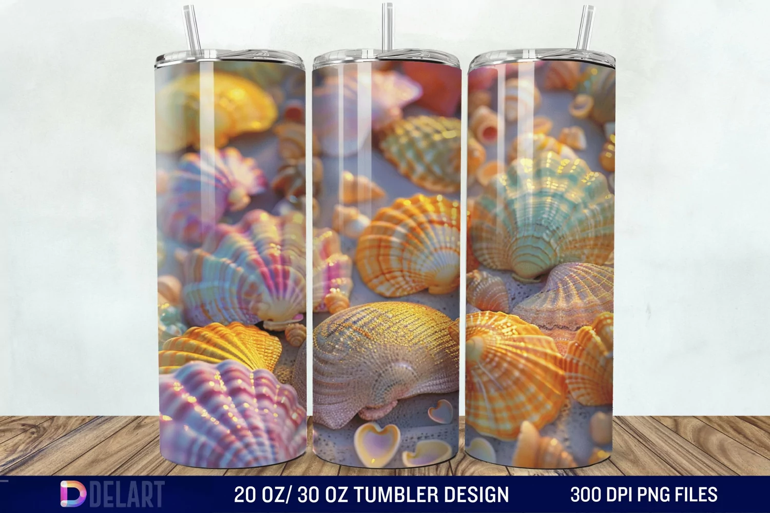 3D Seashell Beach colorful Tumbler Wrap product image 1