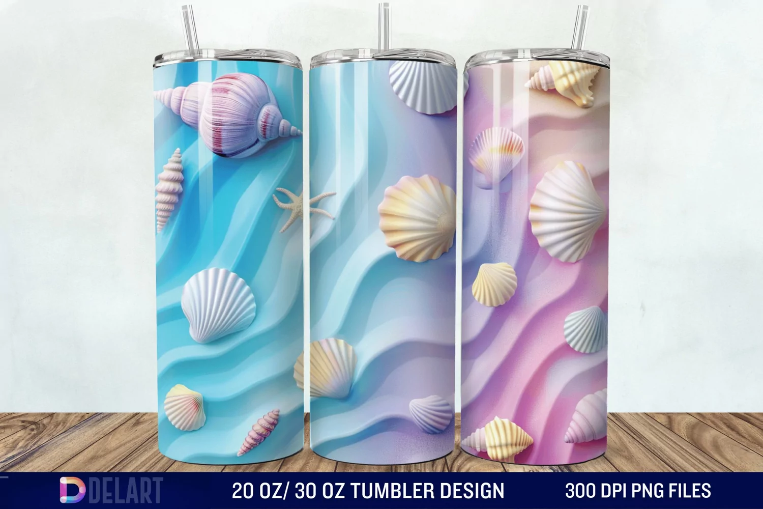 3D Seashell Beach colorful Tumbler Wrap product image 1