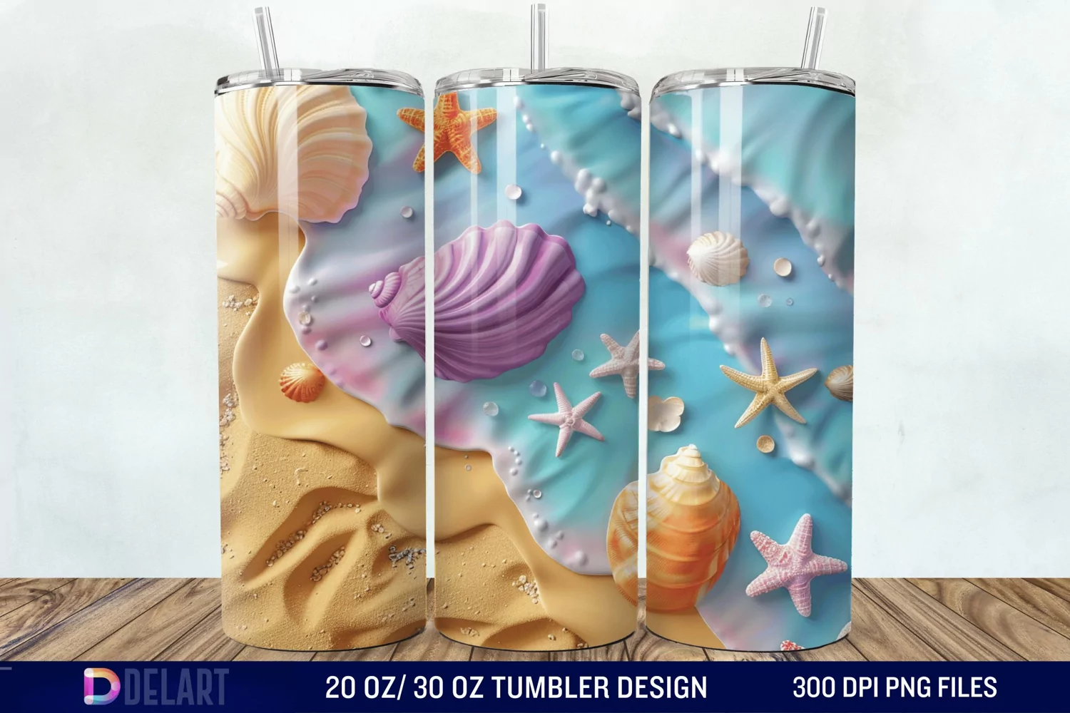 3D Seashell Beach colorful Tumbler Wrap product image 1