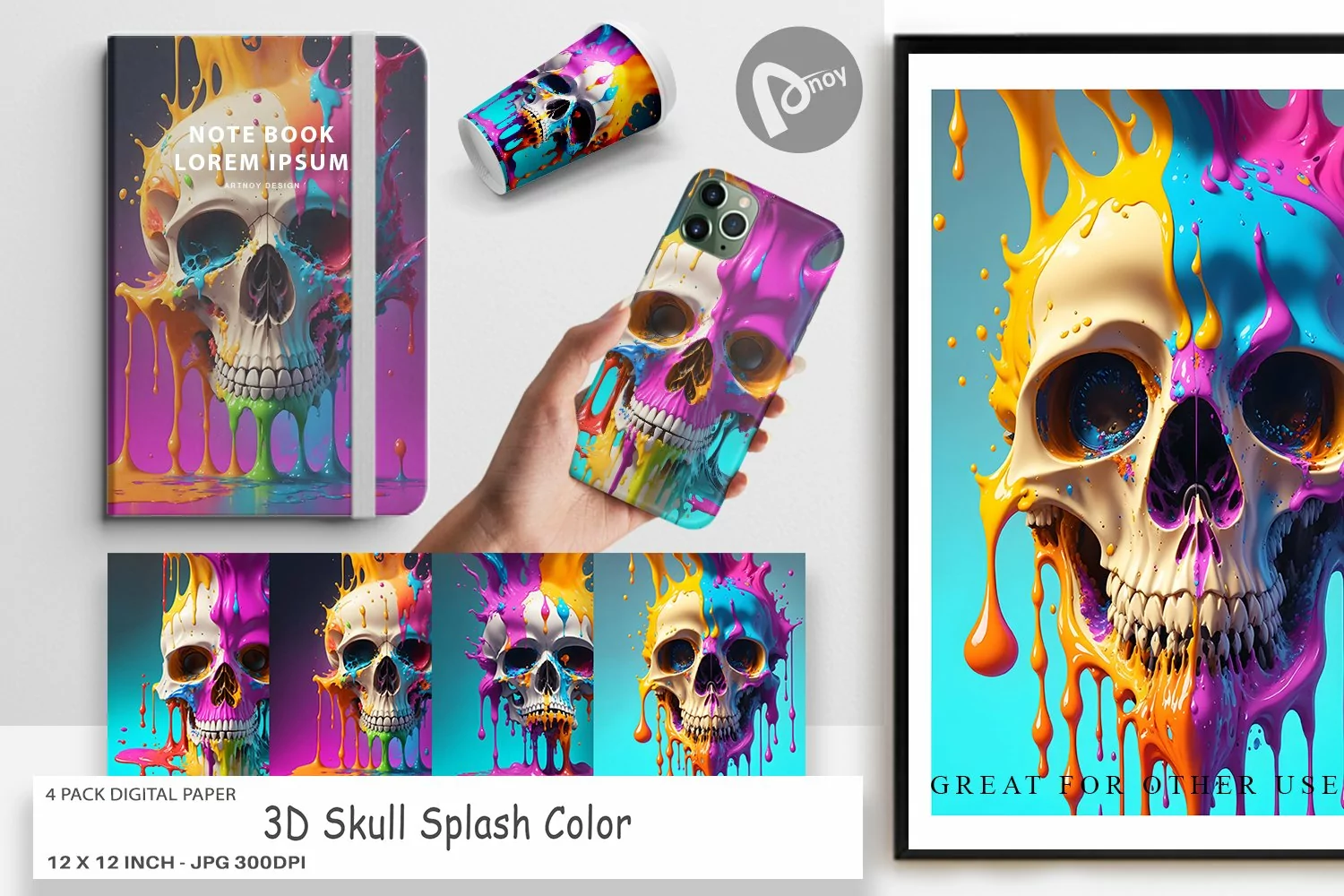 Digital Paper 3D Skull Splash Color product image 1