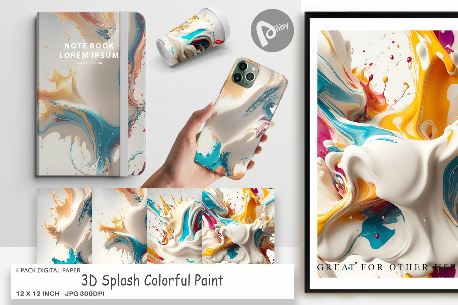 Digital Paper 3D Splash Colorful Paint product image 1