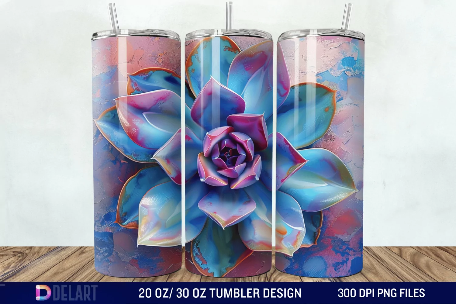 3D Succulent Watercolor Flower Tumbler Wrap product image 1