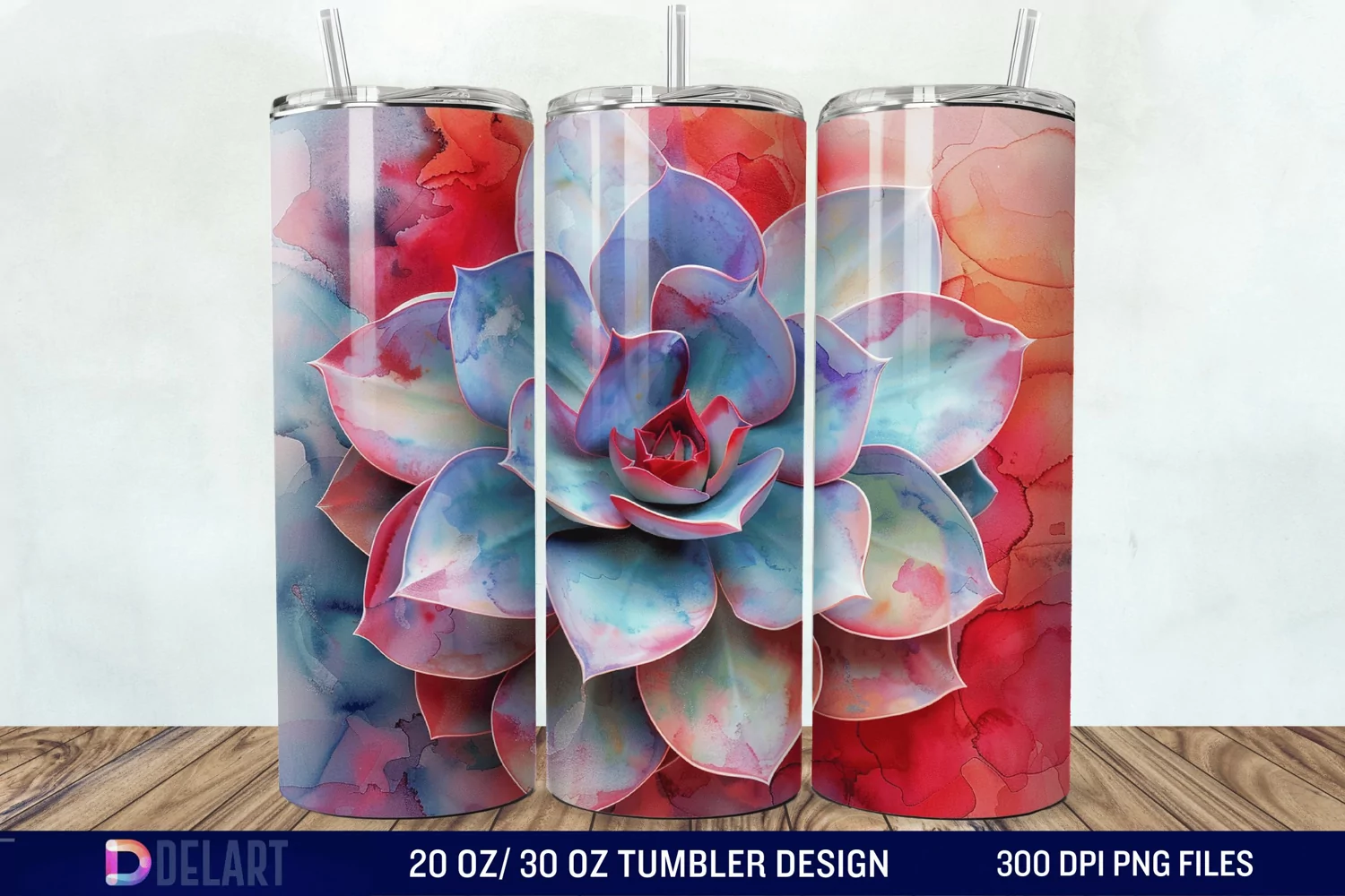 3D Succulent Watercolor Flower Tumbler Wrap product image 1