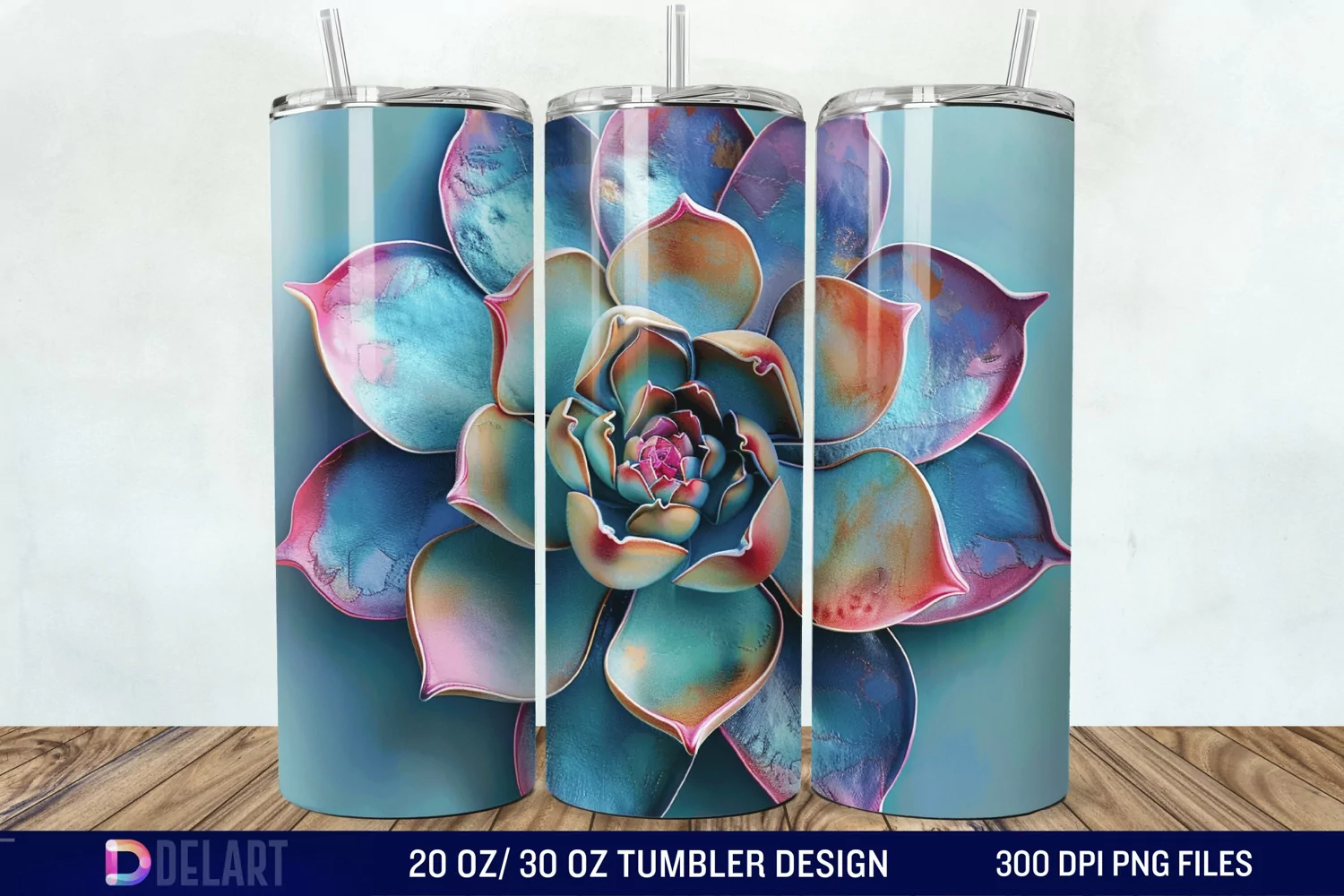 3D Succulent Watercolor Flower Tumbler Wrap product image 1