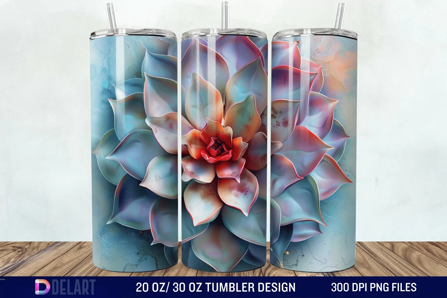 3D Succulent Watercolor Flower Tumbler Wrap product image 1