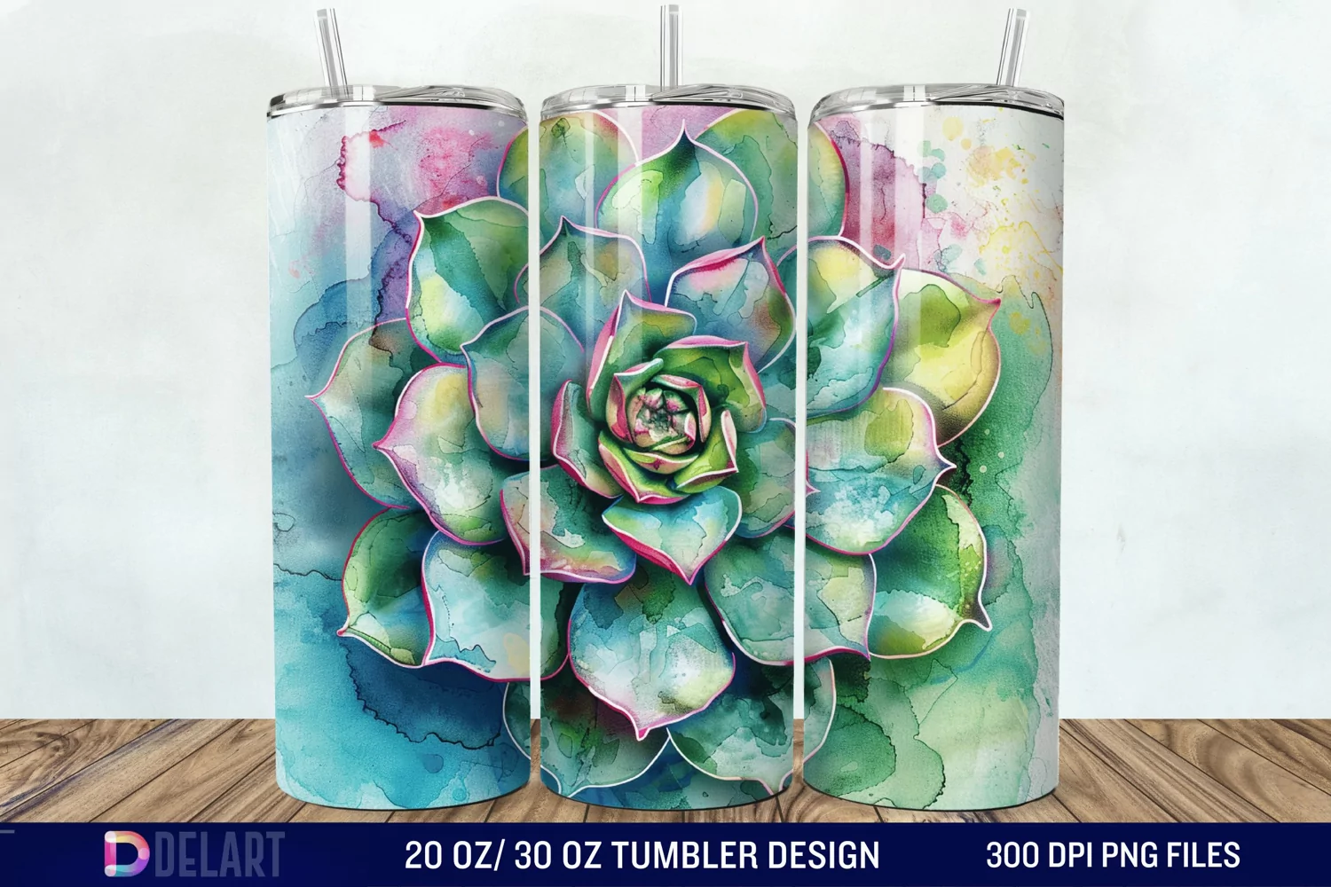 3D Succulent Watercolor Flower Tumbler Wrap product image 1