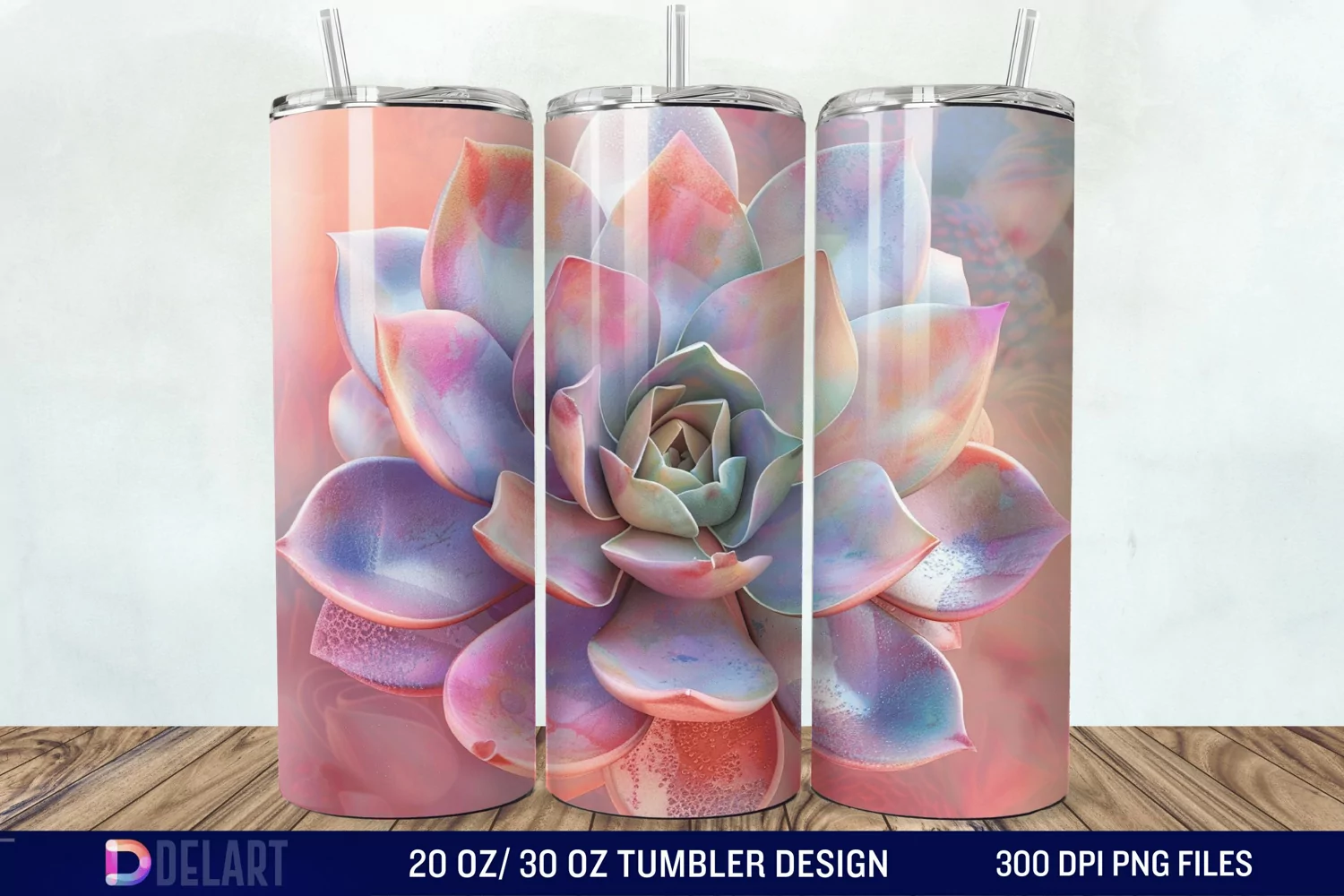 3D Succulent Watercolor Flower Tumbler Wrap product image 1