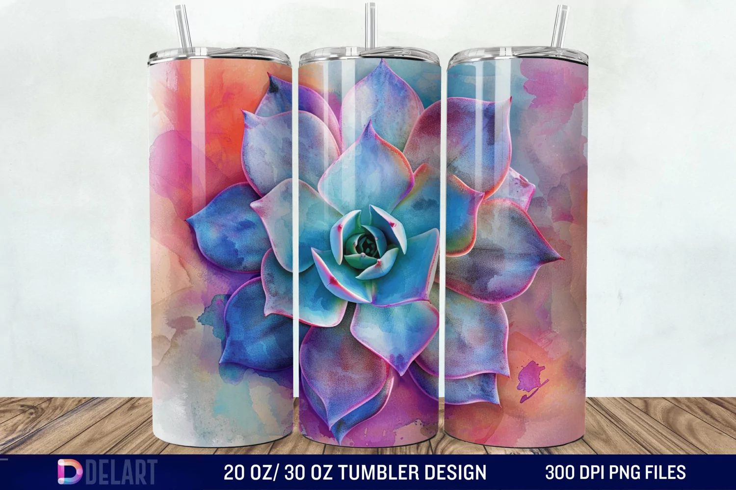 3D Succulent Watercolor Flower Tumbler Wrap product image 1
