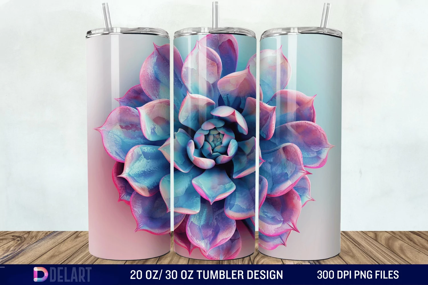 3D Succulent Watercolor Flower Tumbler Wrap product image 1