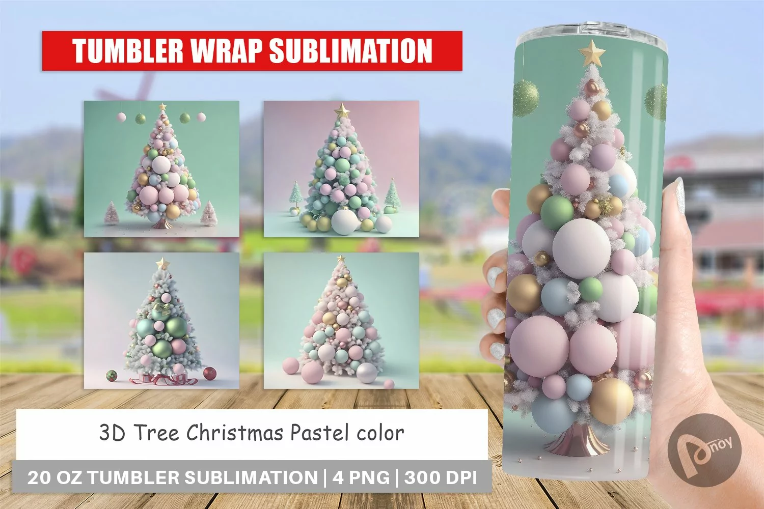 3D Tree Christmas Pastel Tumbler Sublimation Wrap product image 1