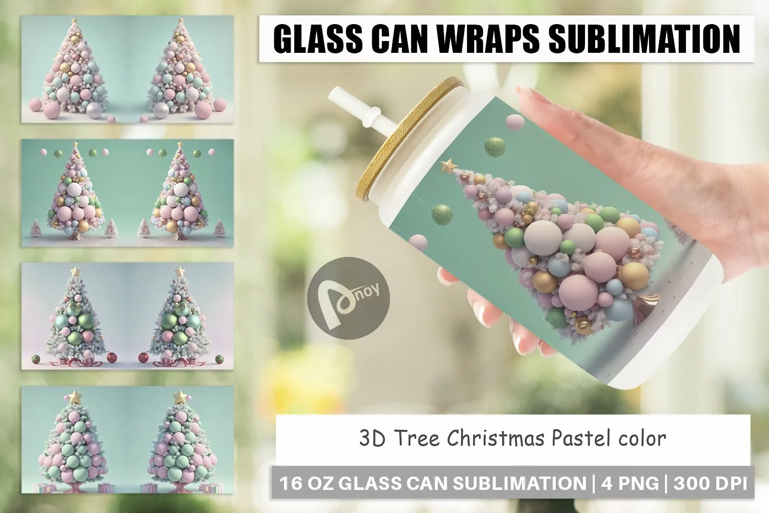 Glass Can Wraps 3D Tree Christmas Pastel product image 1