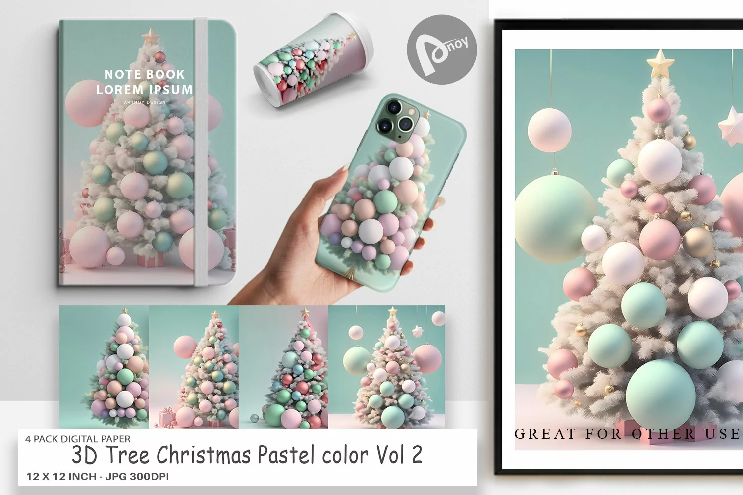 Digital Paper 3D Tree Christmas Pastel product image 1