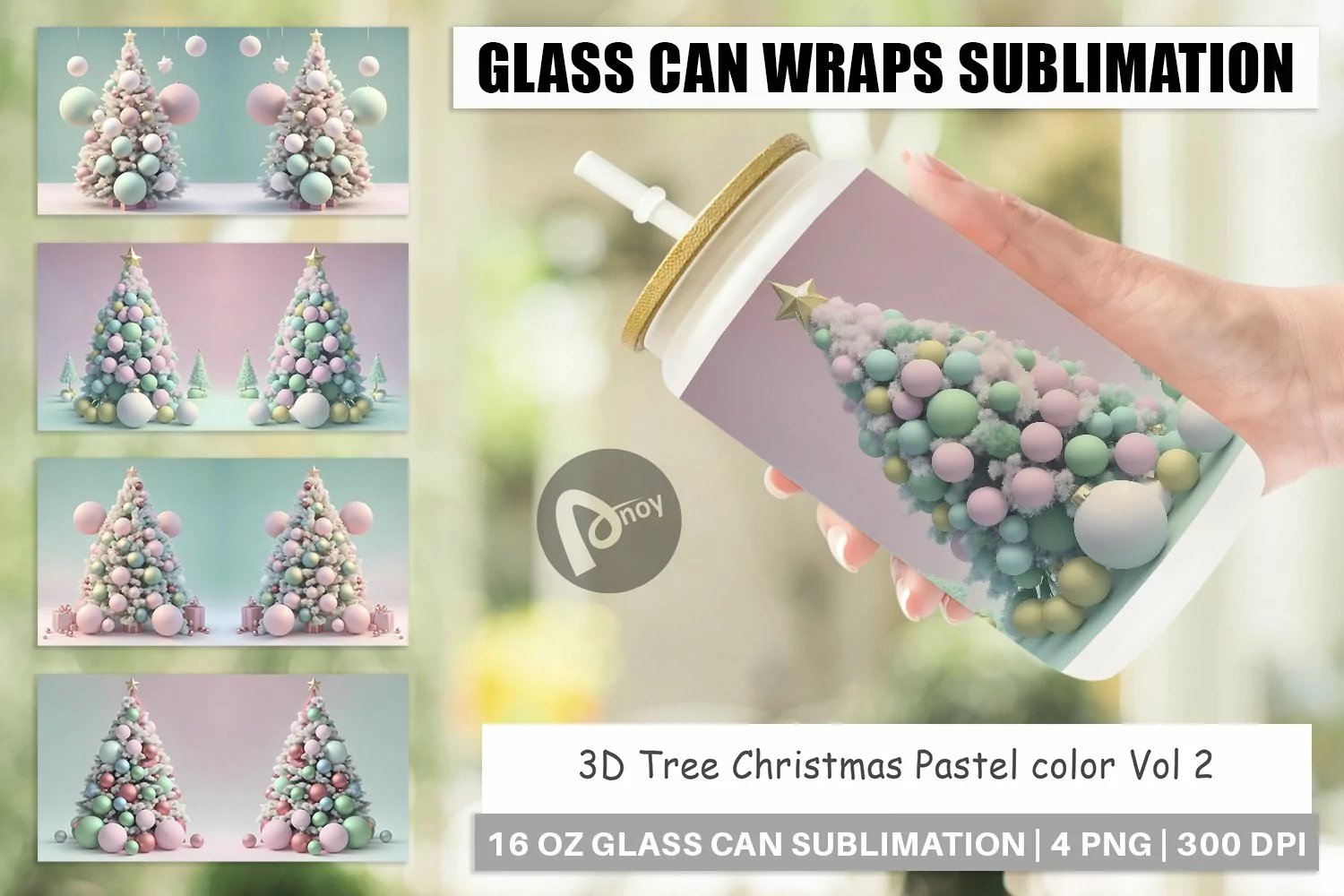 Glass Can Wraps 3D Tree Christmas Pastel product image 1