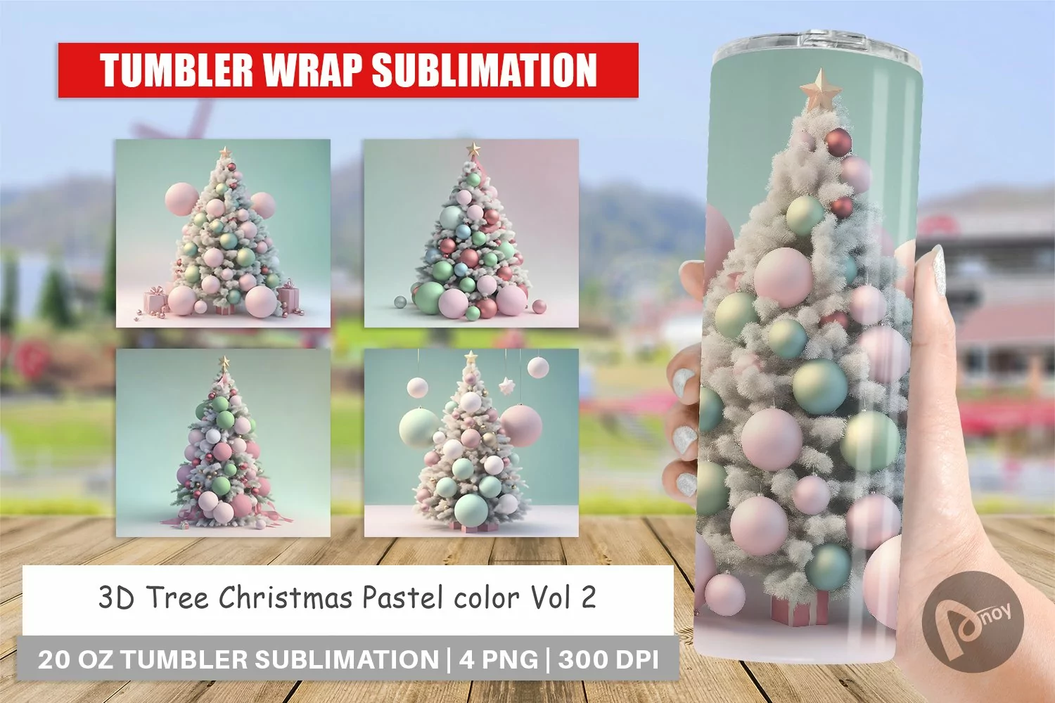 3D Tree Christmas Pastel Tumbler Sublimation Wrap product image 1
