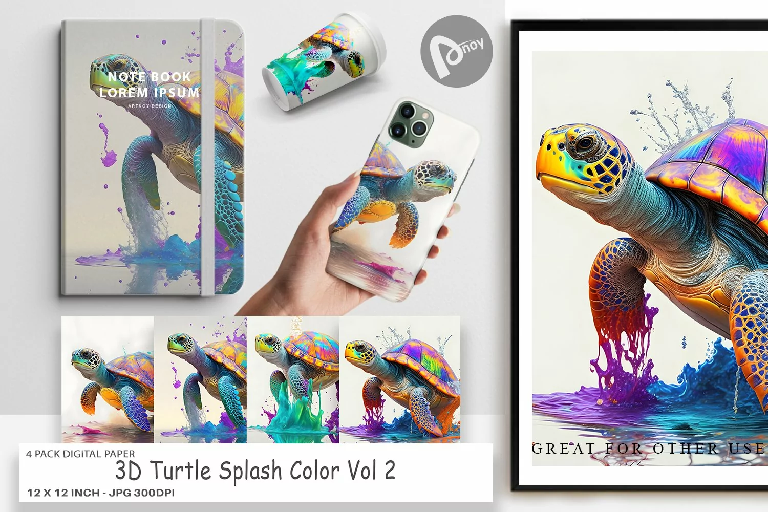 Digital Paper 3D Turtle Splash Color product image 1