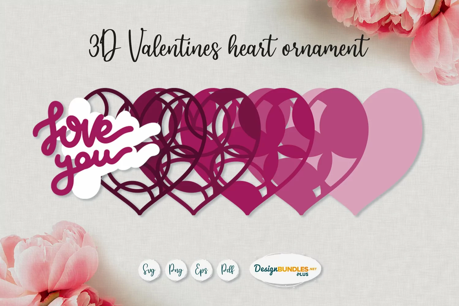 Valentine 3D papercut heart ornament | Love You gift tag SVG product image 1